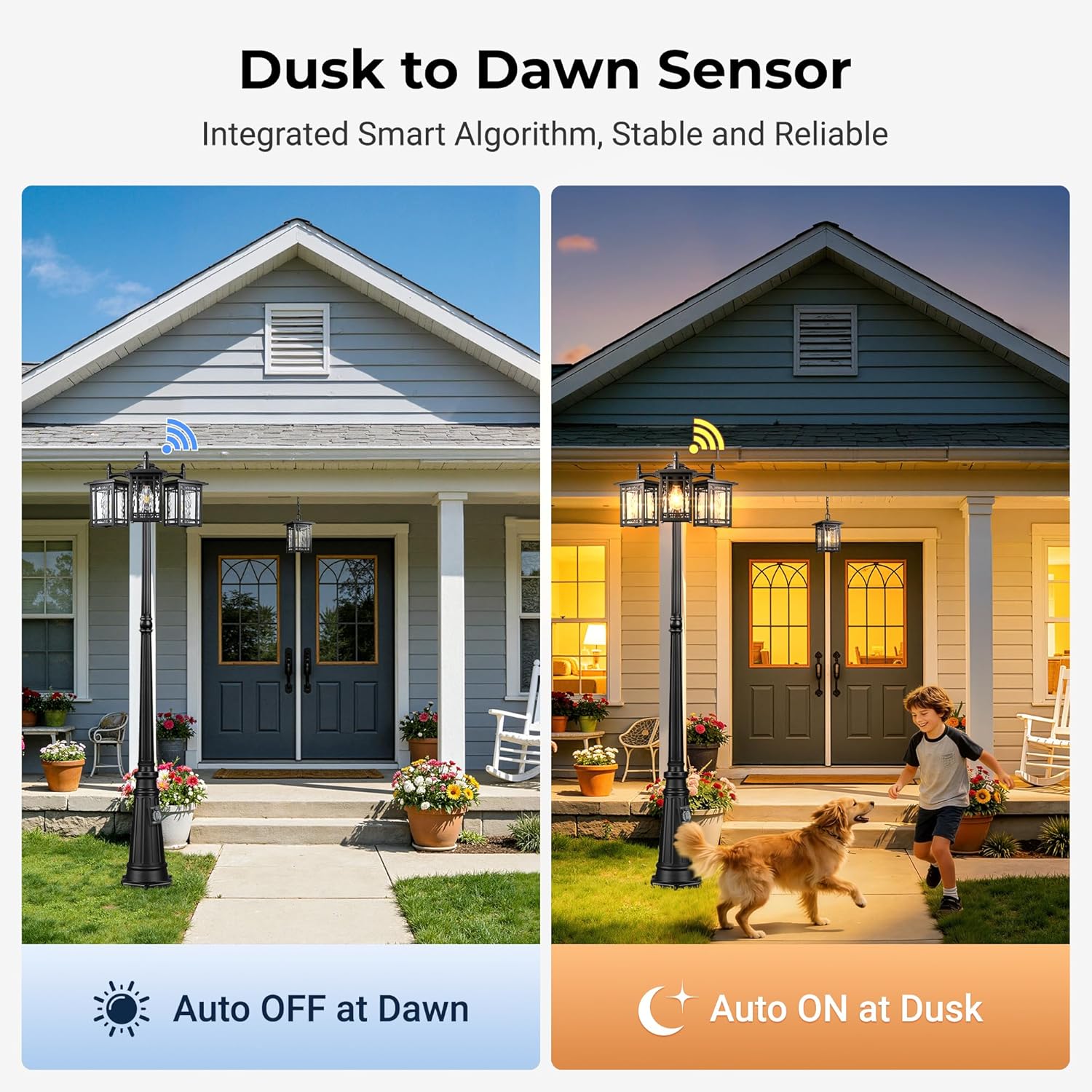 Black 1-Pack 7.3in Outdoor Pendant Light, Hanging Light Fixture with Adjustable Chain, 1-Pack Outdoor Lamp Post Light Fixture, 3-Head Outside Street Lighting with Outlet, Hardwired 120V AC