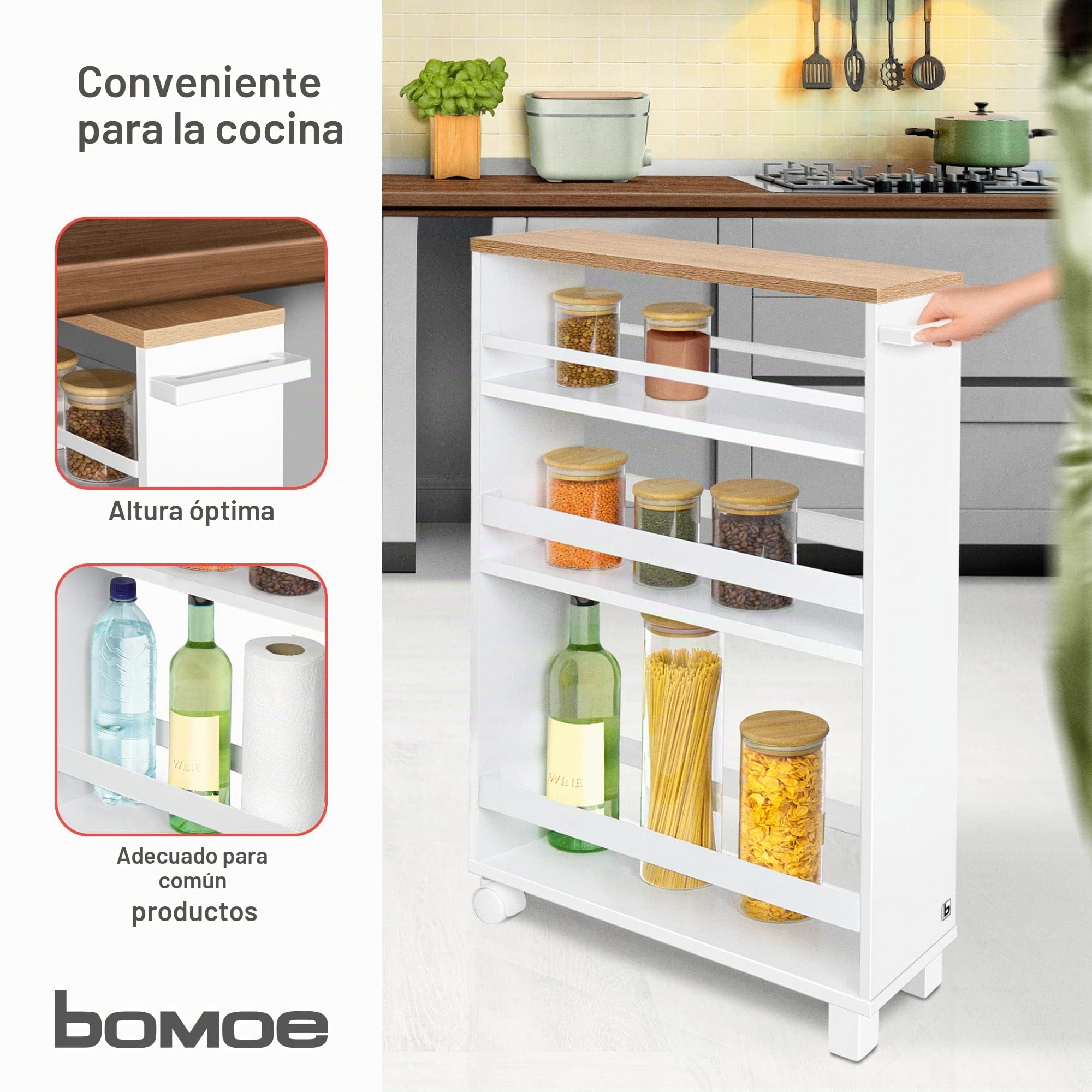 bomoe Carrito Auxiliar con Ruedas Mueble para almacenaje verdulero FSC®