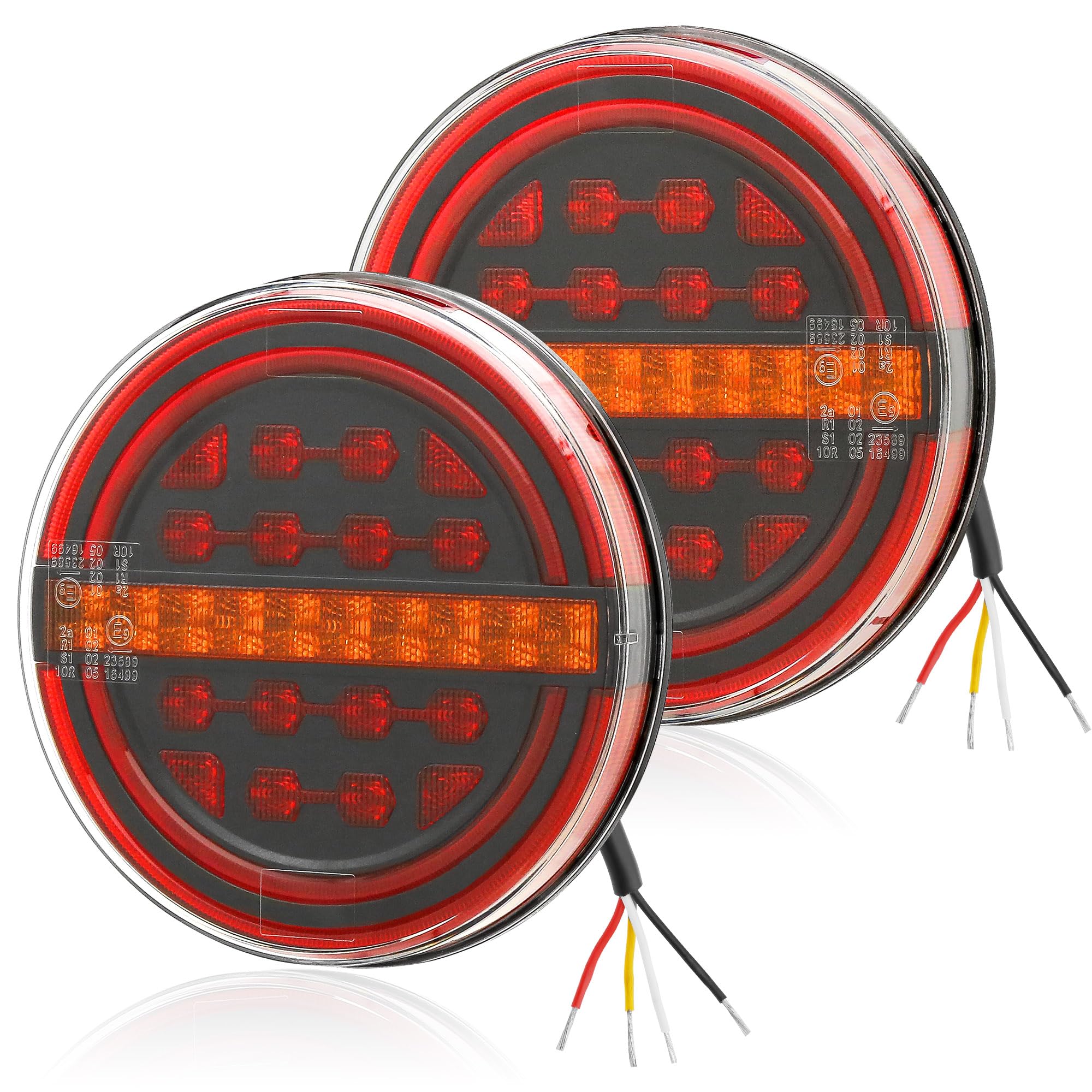 2 x Rund LED Anhänger Rückleuchten 12V/24V Wasserdicht Beleuchtung Anhänger Rücklicht Für Anhaenger, LKW, Wohnmobile & Traktoren, 3-in-1 (Bremslicht/Blinker/Positionslicht)