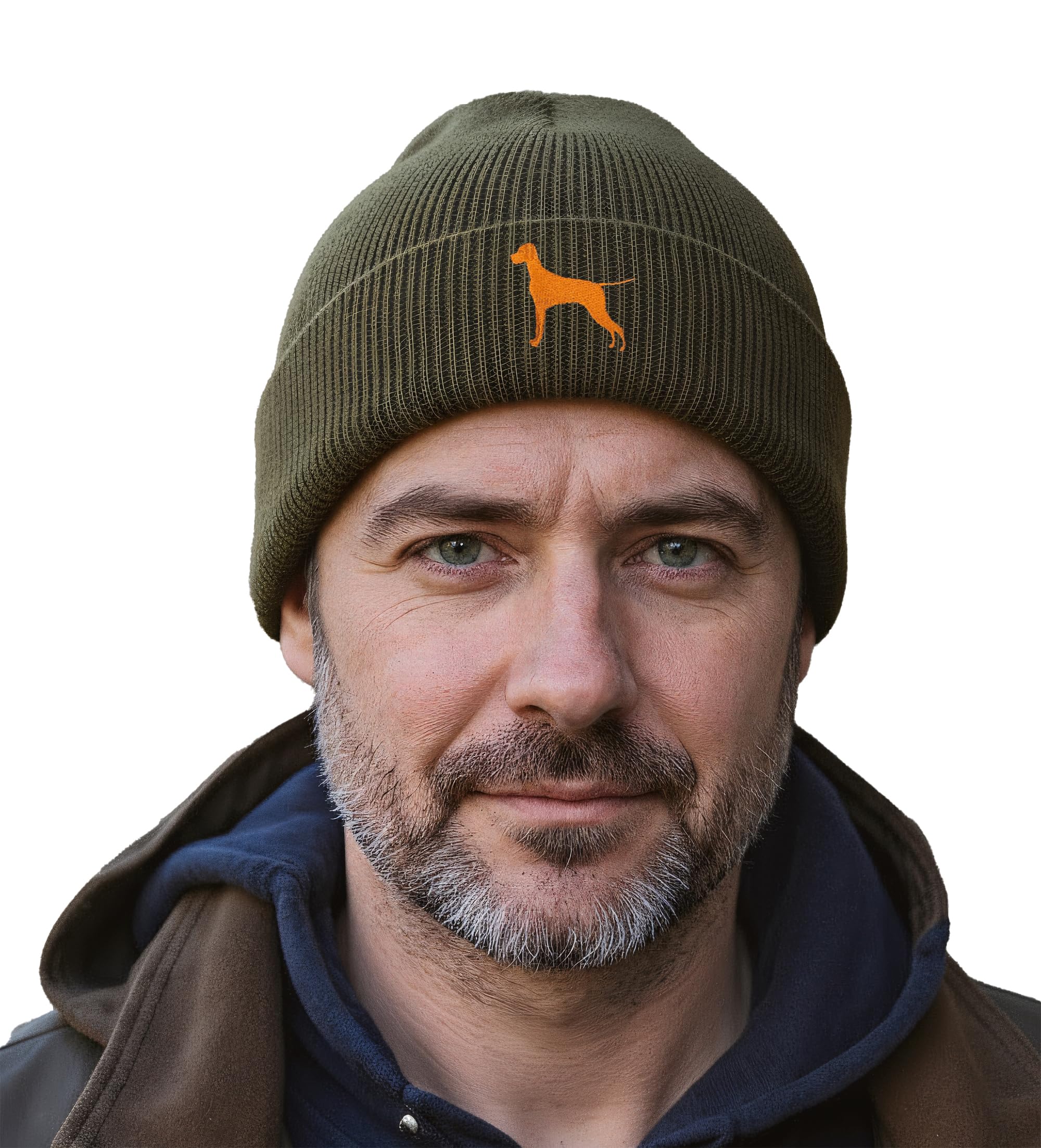 The House Of Dog Unisex Olive Hungarian Vizsla Owner Gift. Classic Cuffed Beanie Ski Hat With Embroidered Design.