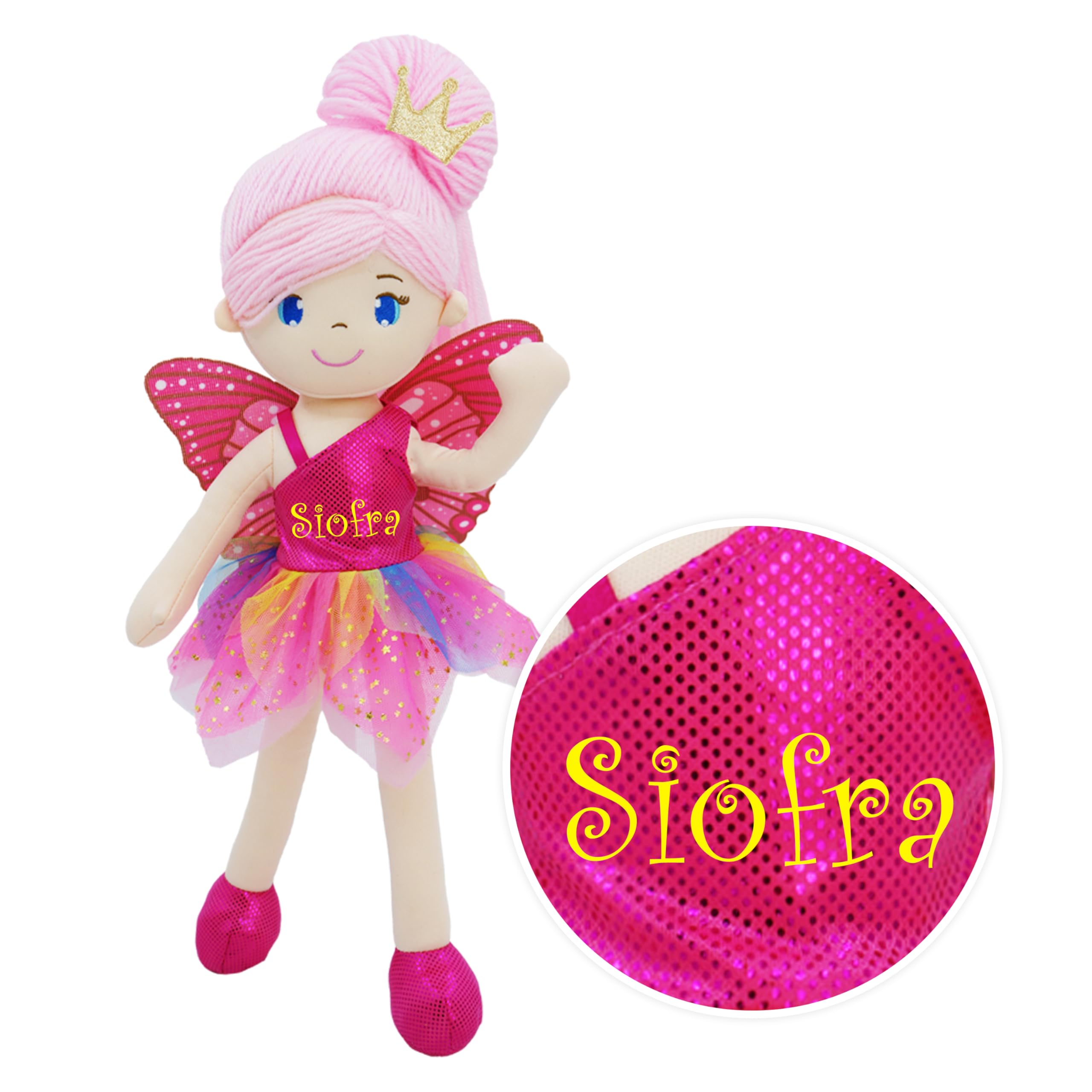 Lullaberry Personalised Fairy Doll Siofra - Plush Stuffed Soft Doll Girl Gift - Fushia Outfit and Wings โ image 1