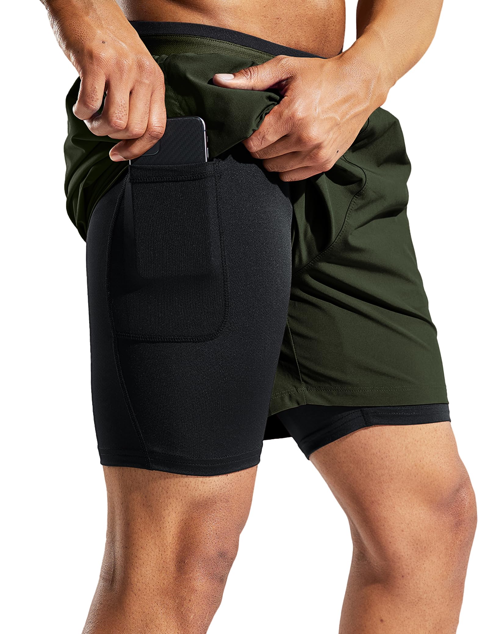 MIER Men's 2 in 1 Running Shorts with Liner 5" Quick Dry Gym Workout Athletic Shorts with Pockets, Lightweight, Breathable