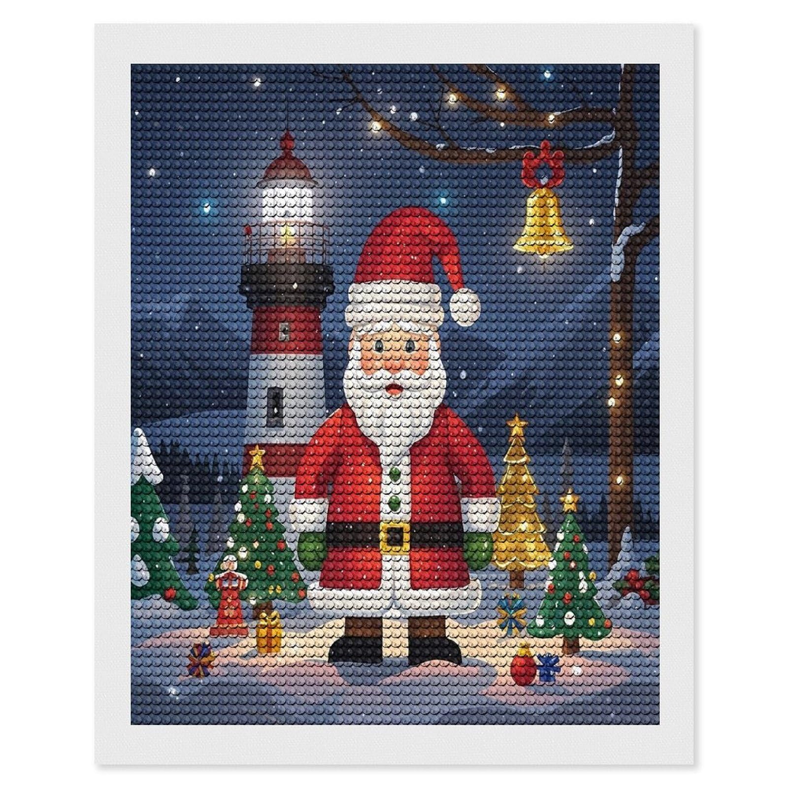 FekiLoot Lighthouse Santa Diamond Painting Kits for Beginners DIY Diamond Art Kits for Adults Full Drill Round Diamond Dot Gem Art Painting Fun DIY Crafts for Home Kitchen Wall Decor Gift 16"x20"