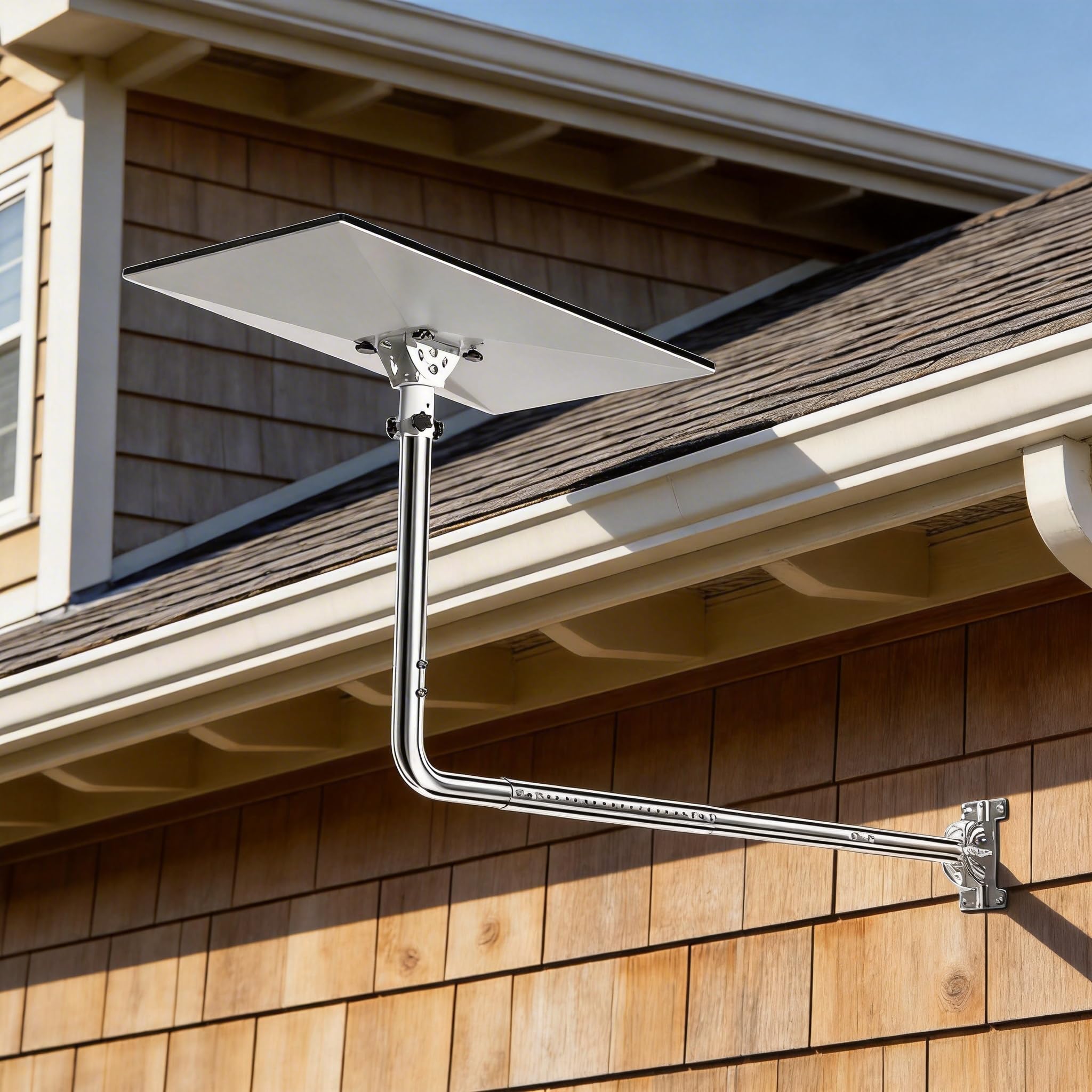 Staffa Antenna TV Esterno, Supporto Antenna Parete Lunga con Gomito a 90°, Antenna Regolabile con Tubo di Prolunga, Staffa Antenna Muro per Grondaia, WiFi Bridge Esterno, CPE e Weather Station