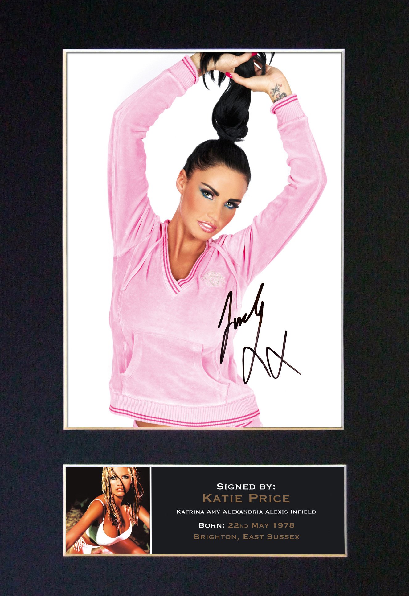 The Autograph Collector Black,Gold Katie Jordan Price Signed Autograph Mounted Photo Reproduction Print A4 Rare Perfect Birthday (297 X 210Mm) #217 (Not Framed)