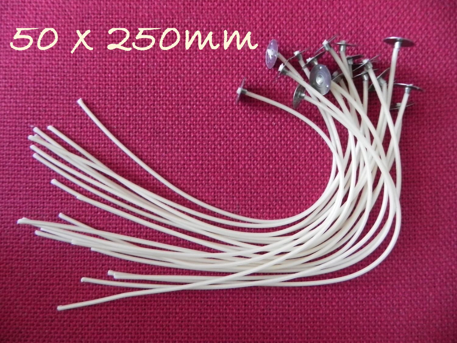 50 x 250mm Long Pre Waxed Wicks For Candle Making with Sustainers
