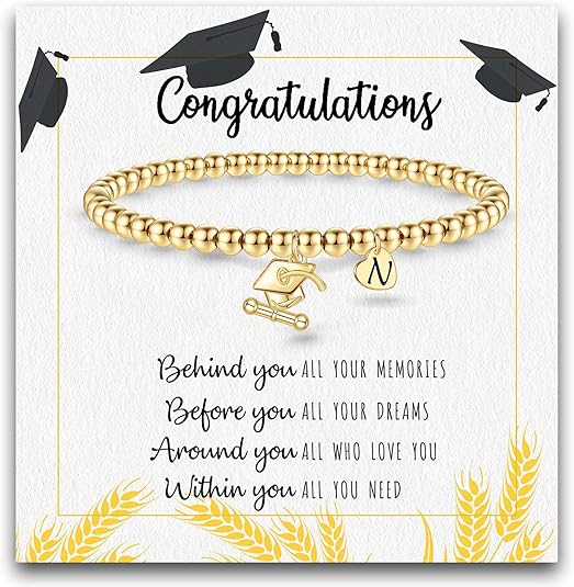 Graduation Gifts for Her 2025, 2025 Graduation Gifts High School College Graduation Gifts for Teen Girls 5th 8th Grade Masters Degree Grads Initial Bracelets for Women Letter A-Z Charm Bracelet Daughter Niece Granddaughter Girlfriend Jewelry