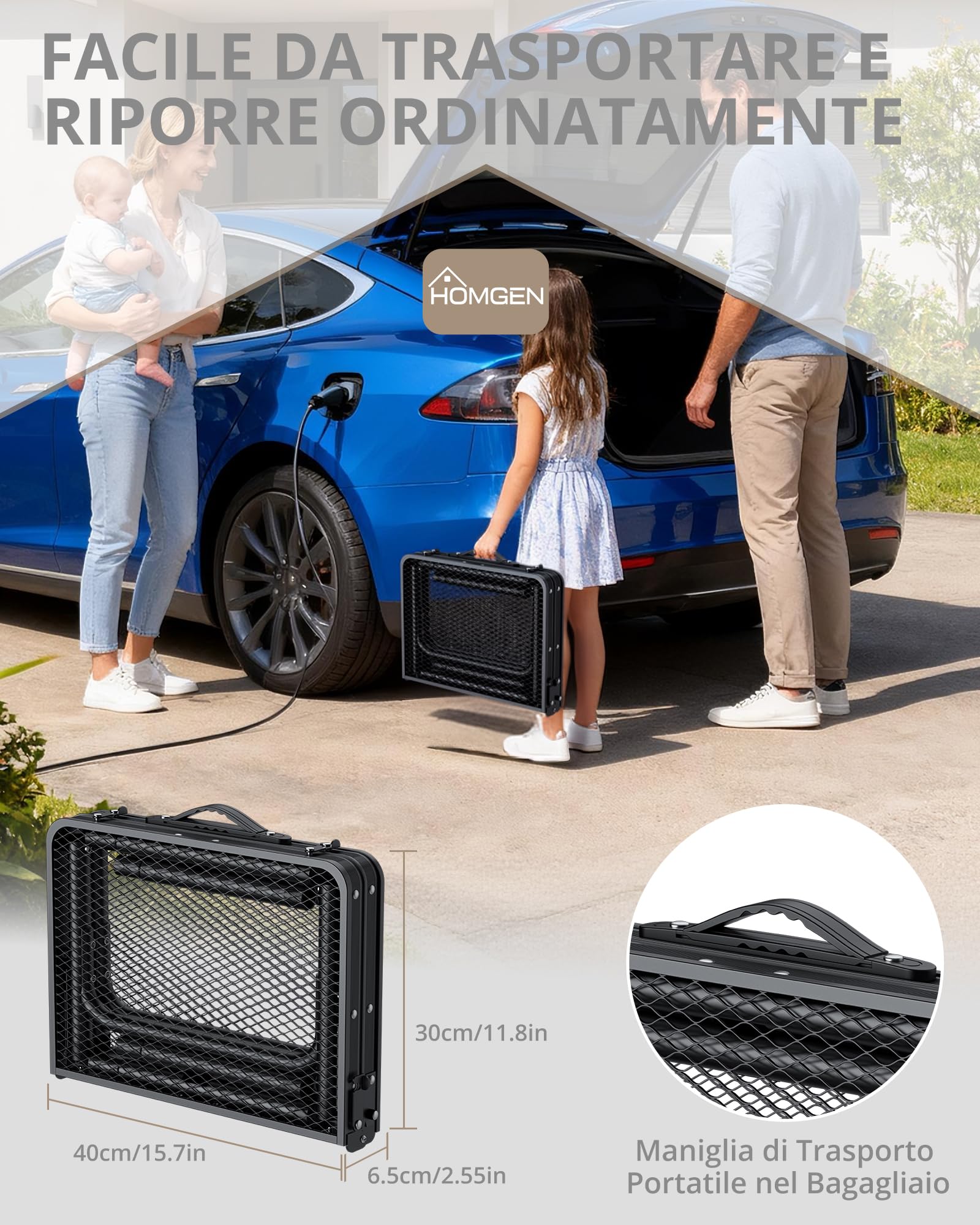 HOMGEN Tavolo da Campeggio Pieghevole con Piano Rete da 58x40cm Tavolino da Giardino in Alluminio con 3 Altezze Regolabili (25/50/70cm) Tavolo da Picnic Regolabile Piano in MDF per Barbecue, Pesca