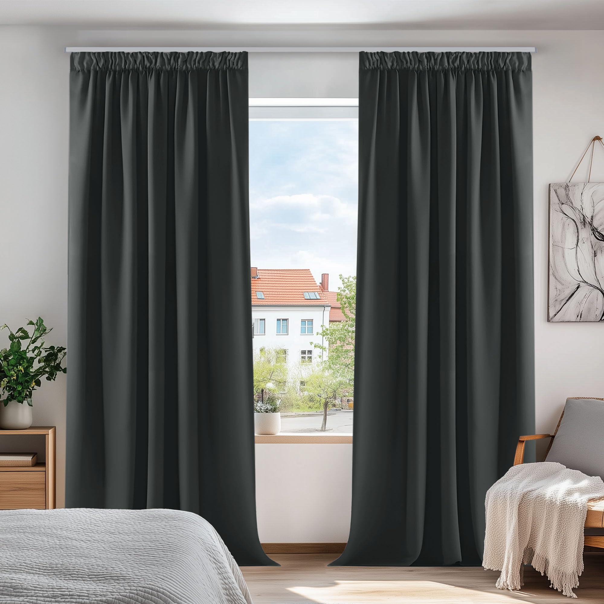 Deconovo Vorhang Blickdicht mit Kräuselband Verdunklungsvorhänge Dunkelgrau