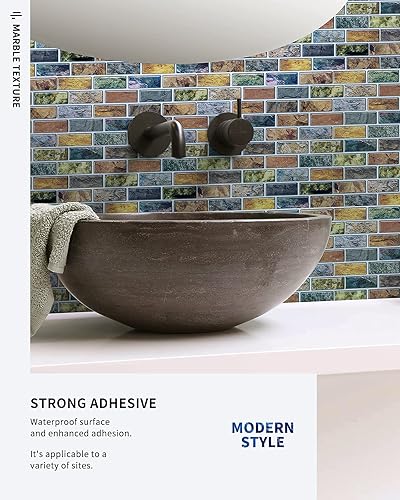 Miniatura 6 de Adhesivo Art3d para salpicaduras de cocinabaño 10 unidades diseño de azulejos de mármol colorido de 12 x 12 pulgadas