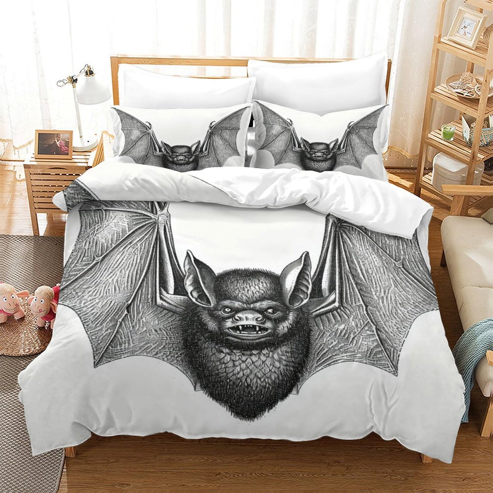 P1S9U7W5Y Gothic 3D Printed Bat Duvet Cover Set 3pcs Microfiber Bat Bedding Set Single