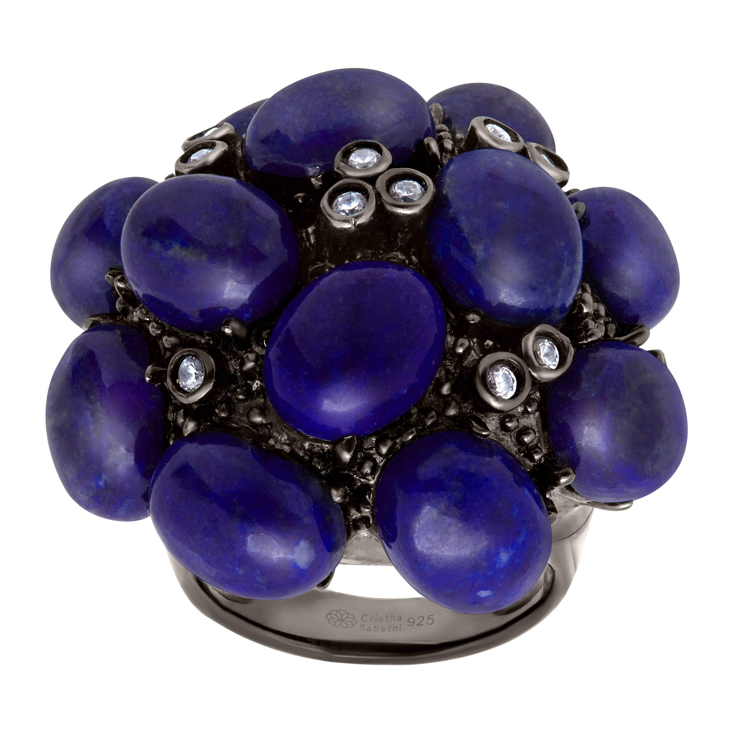 Natural Lapis Bouquet Ring in Black Rhodium-Plated Sterling Silver, Size 7