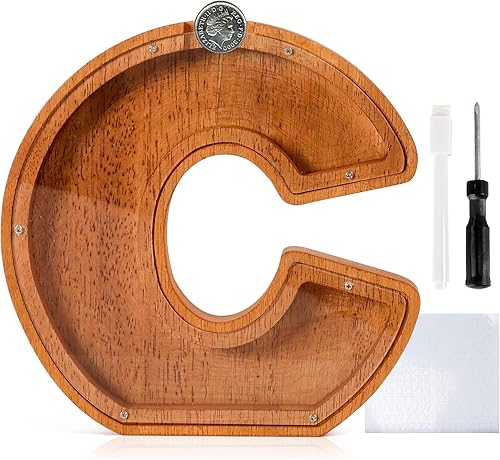 Miniatura 10 de PTYQU Alcancía grande de madera de 9.1 pulgadas con 26 letras para niños, hucha con tu propio nombre, alcancía, alfabeto de madera creativa, caja de