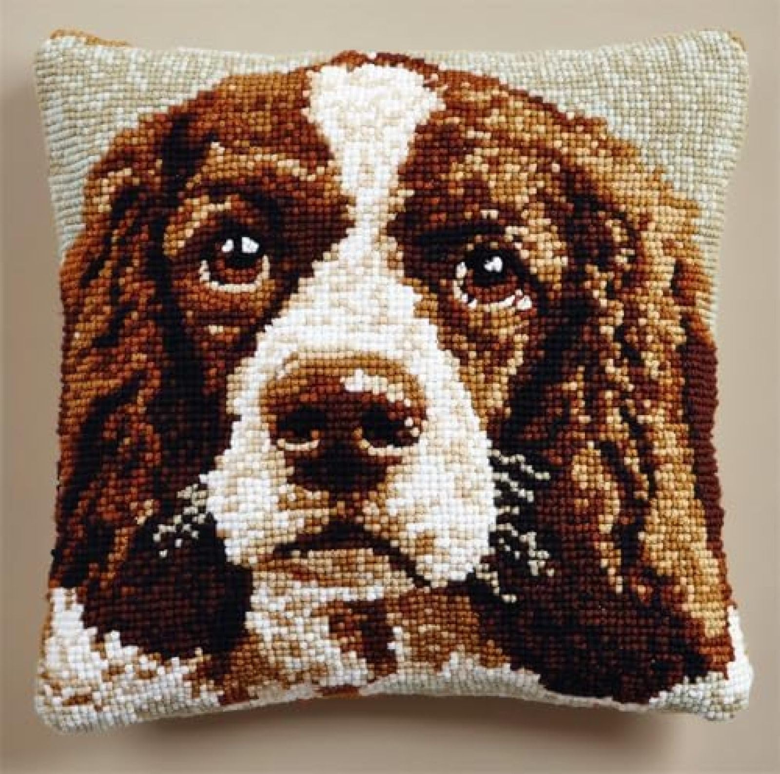 ANSIWEIGO DIY Latch Hook Kits Springer Spaniel Dog DIY Latch Hook Kits Pillow Needlepoint Cushion Kit for Home Décor Needlework Set for Adult Beginners,43x43cm/17x17inch