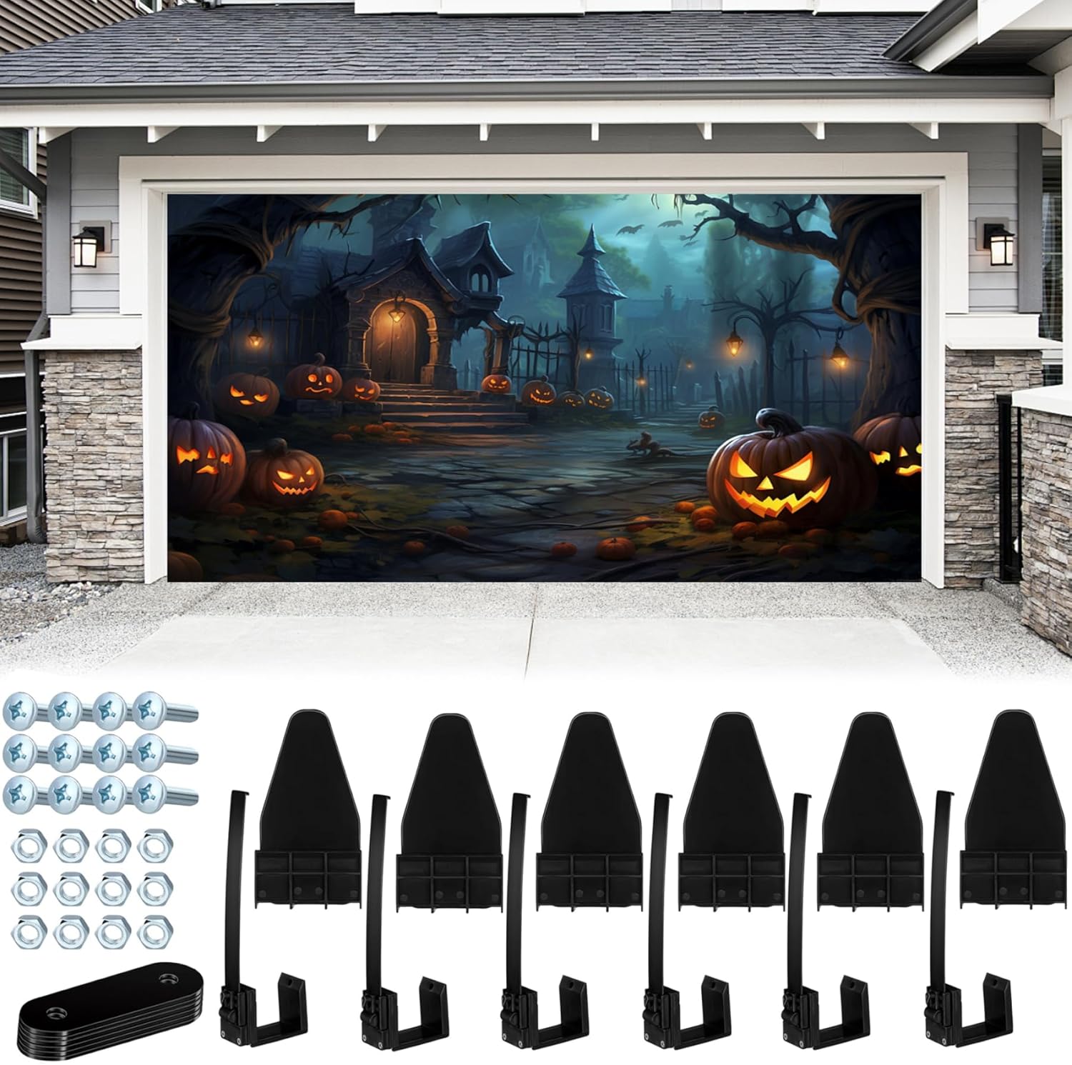 Garage Door Banner Clips 6Pcs Springed Banner Clamps with Installation Accessories Nylon Garage Door Installation for Halloween Christmas