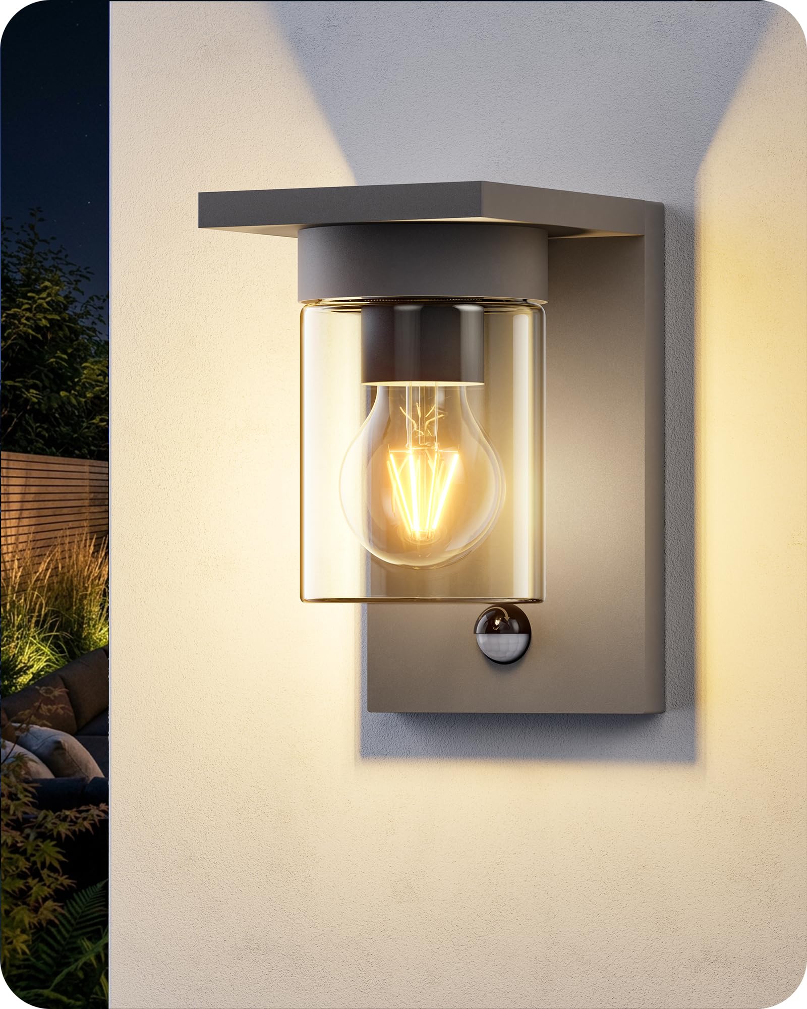 EDISHINE Modern Outdoor Wall Sconce with Photocell & Motion Sensor, E27 Socket, IP44 Waterproof Outdoor Lamp, Wall Lighting for Patio, Garden, Garage, Anthracite Grey