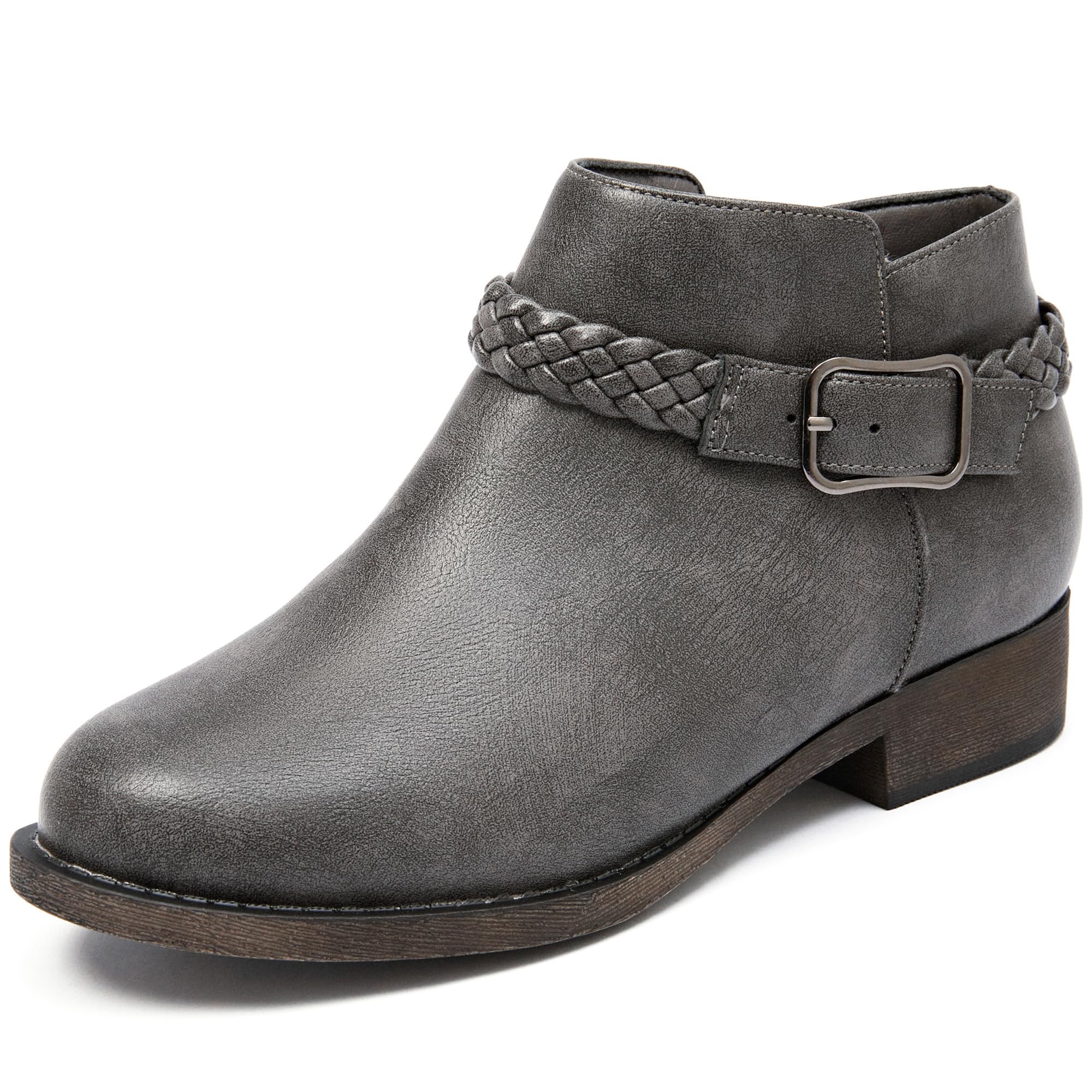Women's Ankle Boots - Classic Side Zip, Comfortable Platform, Cover with Buckle Strap, Round Toe, Low Chunky Heel Comfort Slip On Fashion (Black/Dark Brown/Grey) Boots.