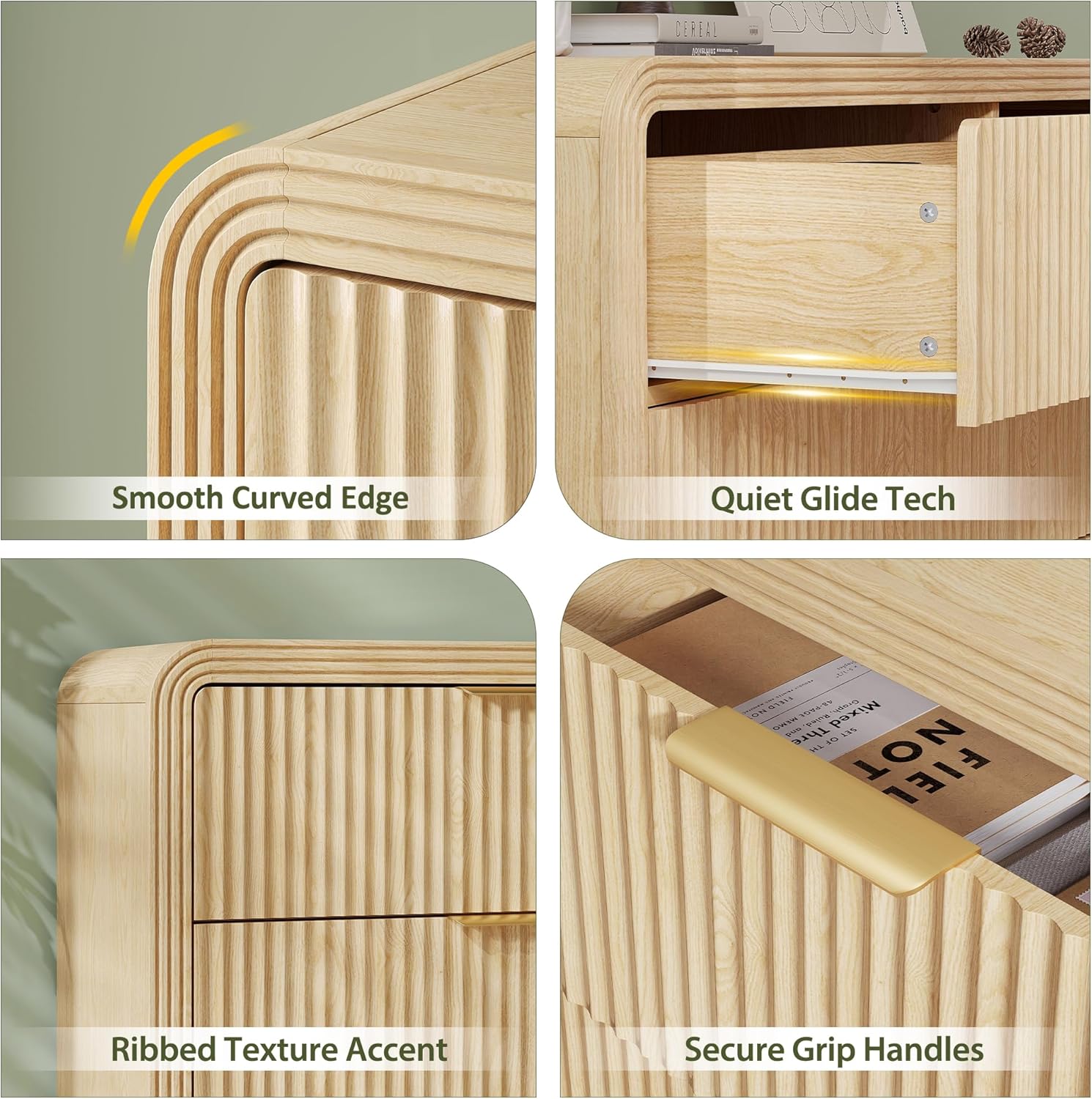 Fluted 6 Drawers Dresser for Bedroom,55'' Wide Wood Dressers with Gold Handles, Modern Dressers with Wave Texture, Large Storage Chest of Drawers, Bedroom Dresser Organizer (Natural Oak) - Image 5