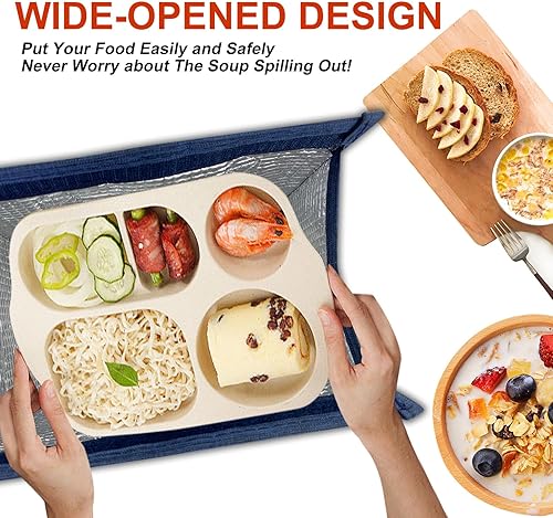 Miniatura 4 de Mziart Bolsa de almuerzo de tela Oxford azul oscuro, 8.86 pulgadas de largo x 5.12 pulgadas de ancho x 10 pulgadas de alto, capacidad de 2 galones,