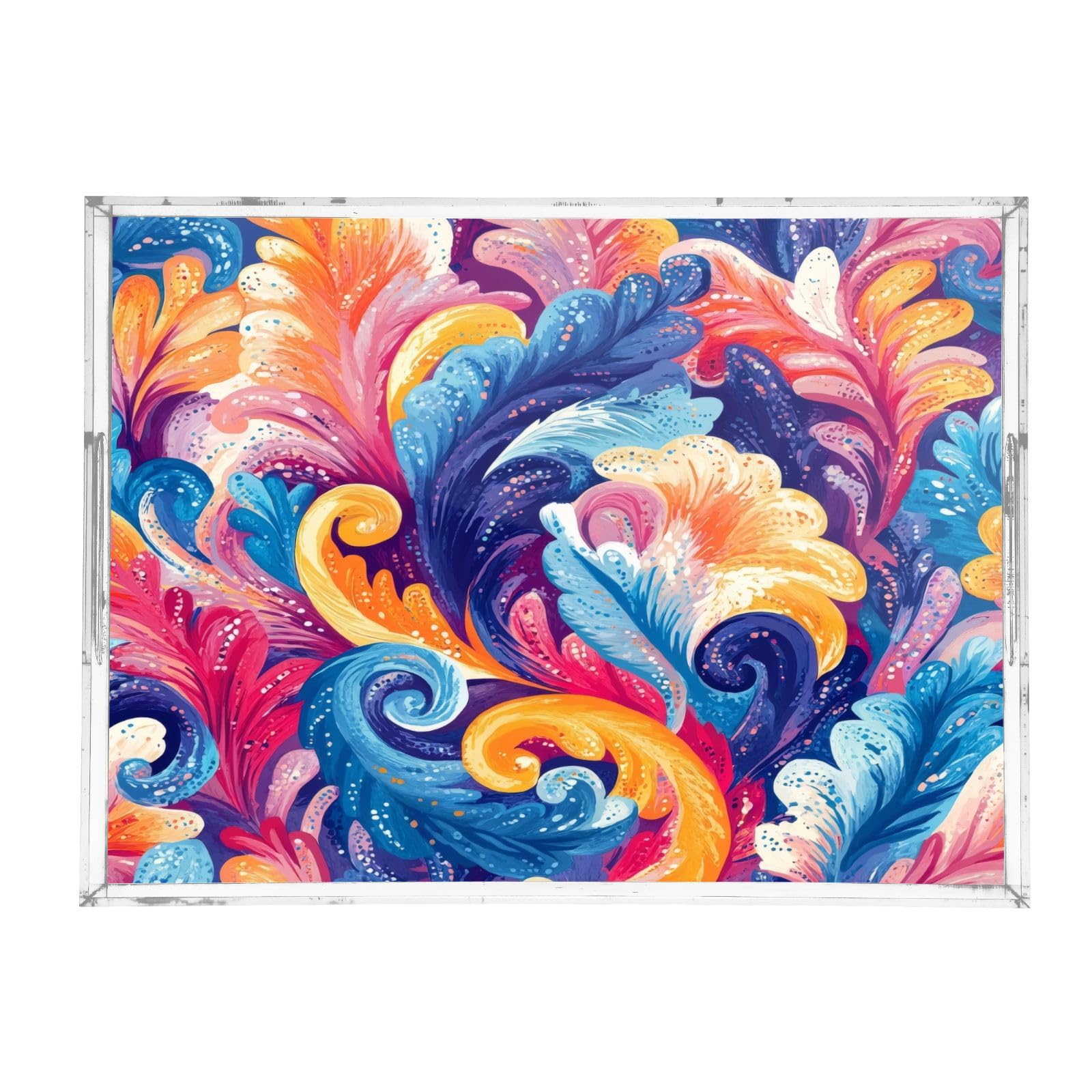 Msyxl Colorful Leaves Serving Tray for Coffee Table, Decorative Acrylic Tray Colorful Leaves Tray with with Handles for Breakfast, Ottoman, Countertop, 12x16 in