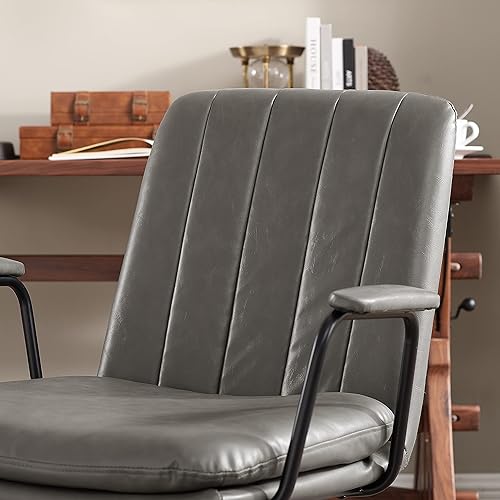 Miniatura 3 de Art Leon Silla giratoria moderna de mediados de siglo silla de escritorio de oficina en casa con ruedas sillón de cuero sintético para espacios