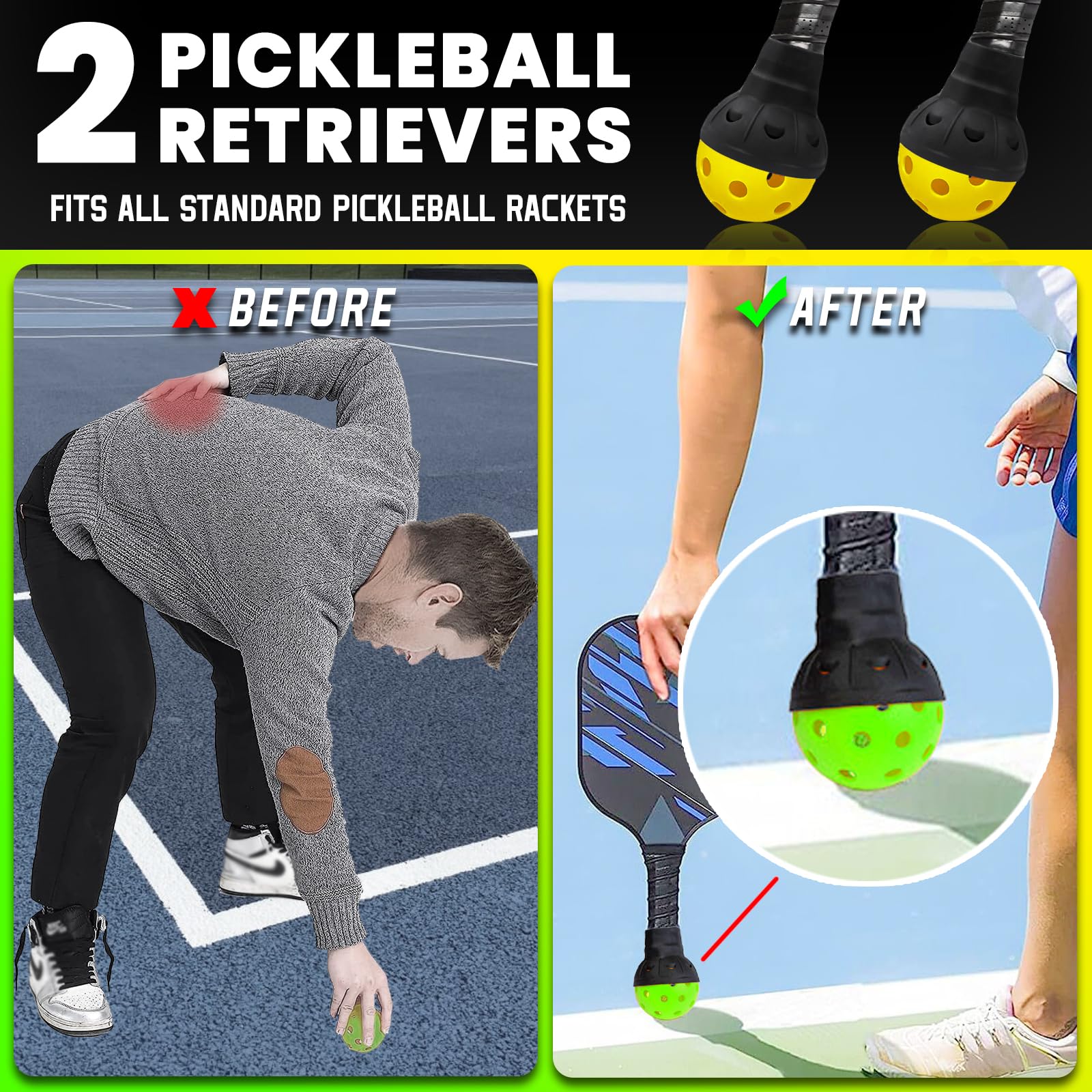 LUCYLANKER Palline da Pickleball da Esterno, Palline da Pickleball a 40 Fori con Borsa in Rete & 2 Riciclatori di Palline, Alto Rimbalzo & Resistente per Tutti gli Stili, Paddle & Campo da Pickleball