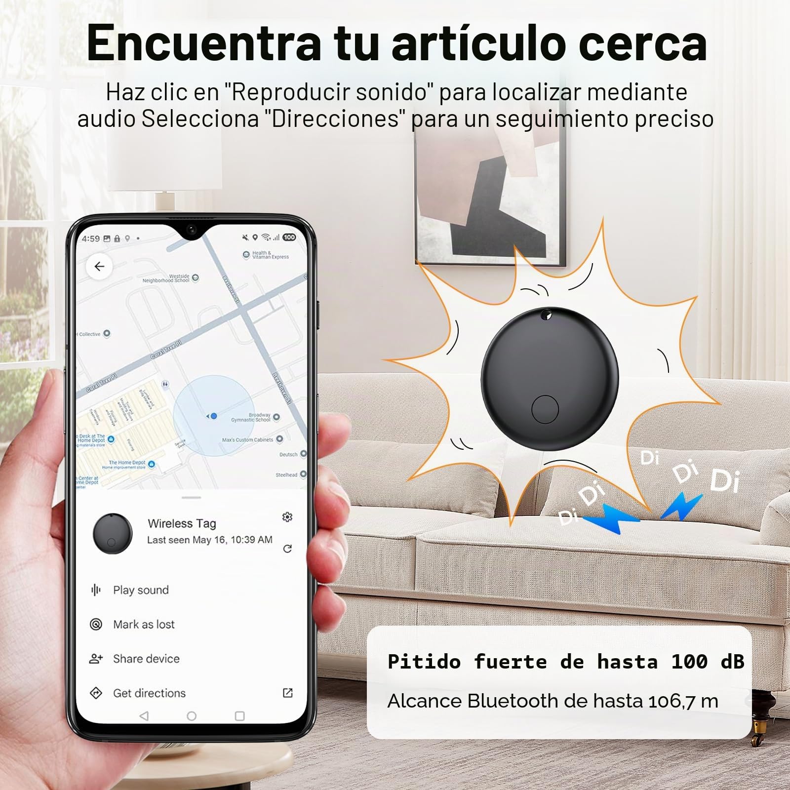 Android Smart Tag, Tracker Compatible con Google Find Hub App (Sólo Android), Localizador Bluetooth, Rastreador para Llaves, Cartera, Equipaje, Impermeable IP68, 4 Negro