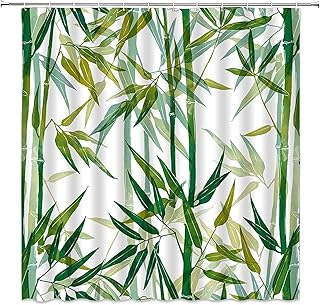 Green Bamboo Shower Curtain Bamboo Asian Forest Leaf Chinese Nature Botanical Meditation Natural Scenery Oriental Bathroom Decor Curtain Set with Hook