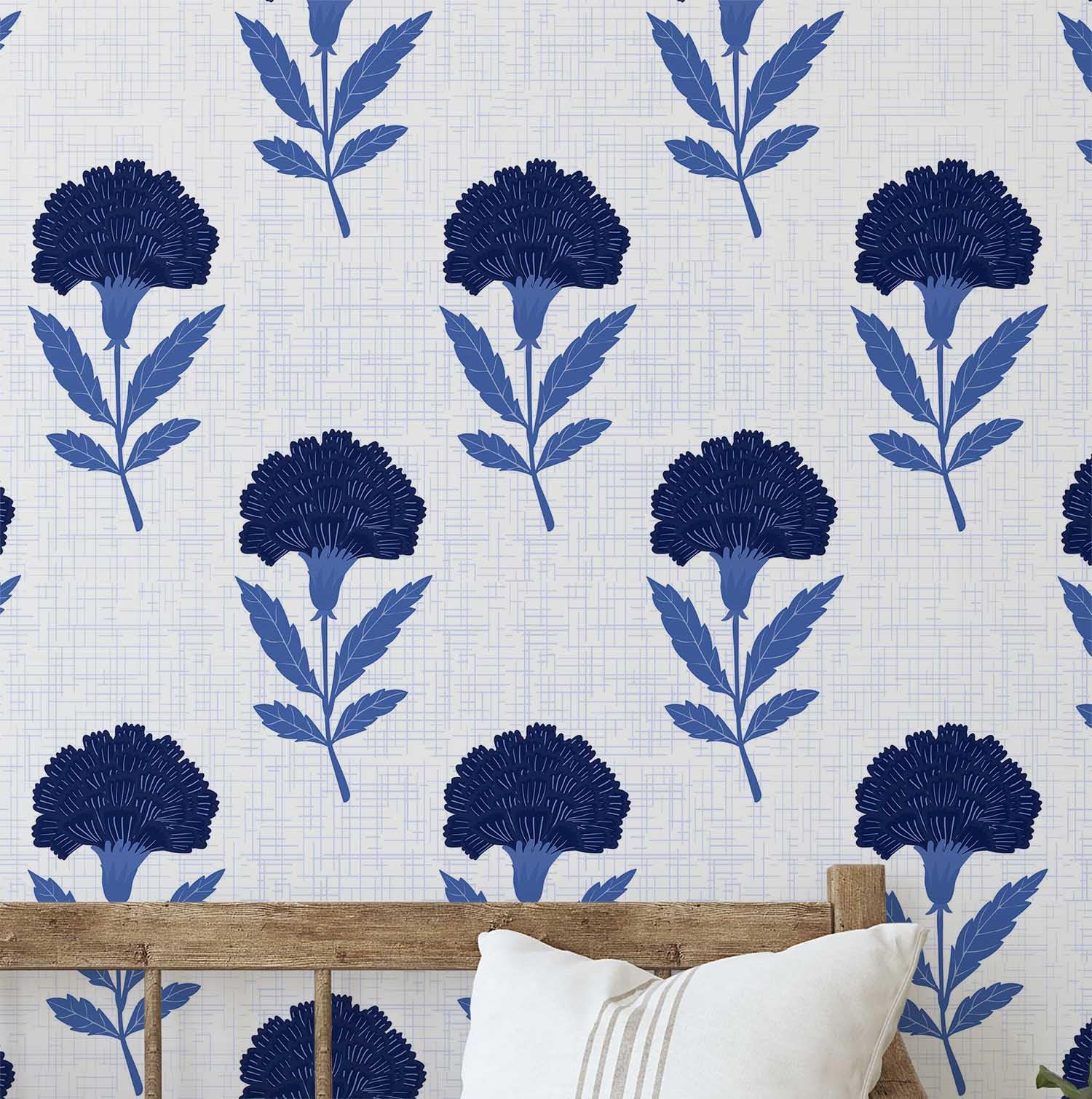 Papier peint floral en vinyle texturé bleu, revêtement mural haut de gamme S4Sassy
