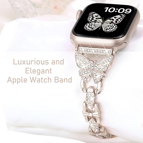 Miniatura 9 de wipalor Correa de mariposa para Apple Watch de 1.614, 1.575 y 1.496 pulgadas, para mujer, correas elegantes de metal para iWatch de 1.575 pulgadas