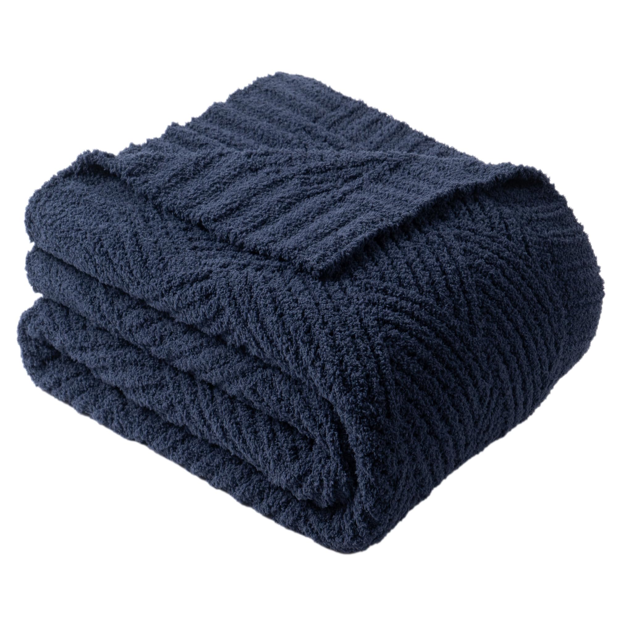 Battilo Navy Blue Throw Blanket for Sofa Bed, 125x150cm Fleece Blankets