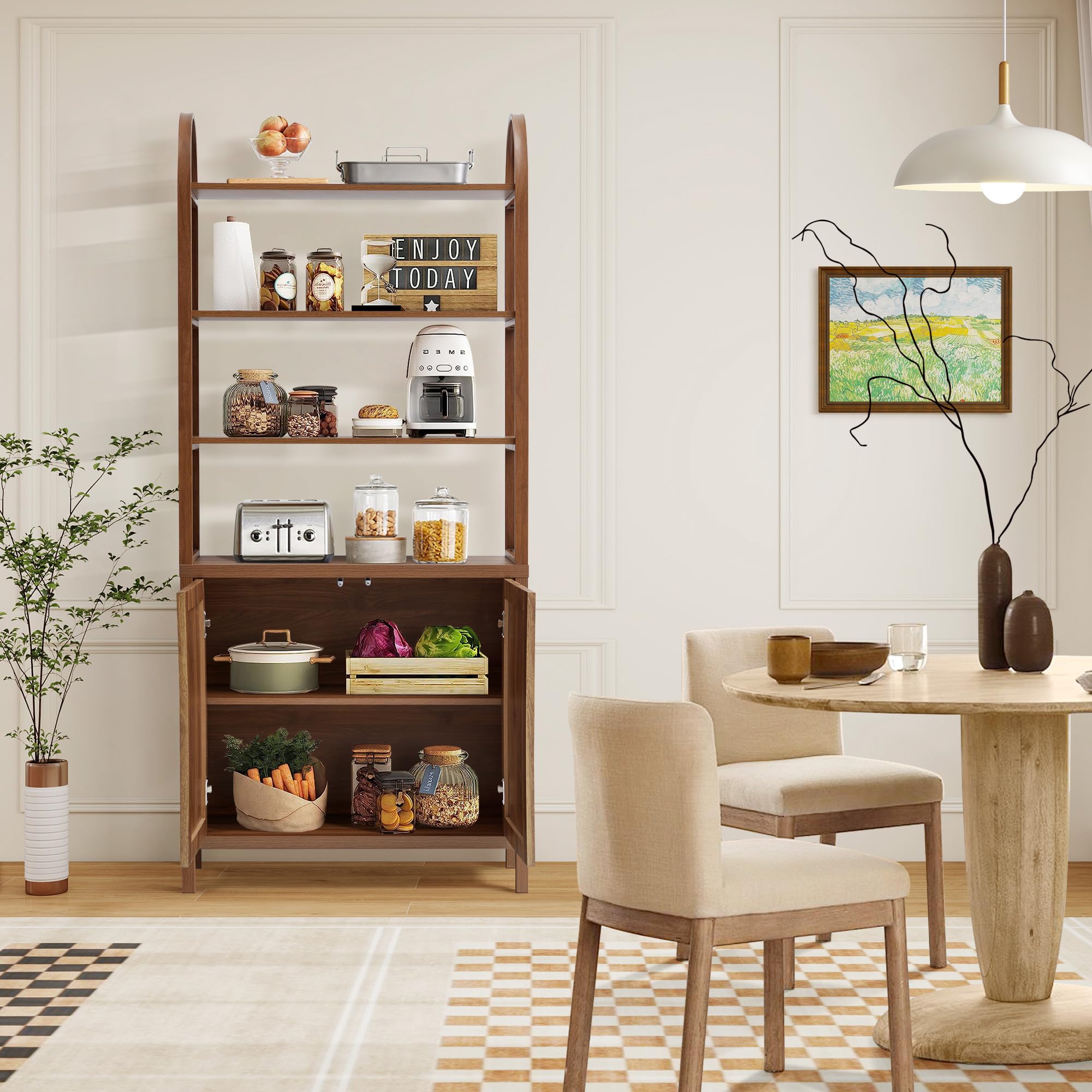 Wavy Front Design 4-stöckiger offener Bücherregal-Aufbewahrungsschrank – MDF-Holz-Regalorganizer für Wohnzimmer, Schlafzimmer, Home Office – Freistehendes modernes Regal mit Türen