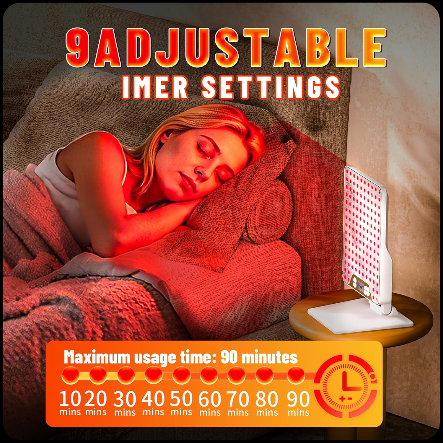 Red Light Therapy Device, Triple Chip Elite Grade LED Red Infrared Light Device with Near-Infrared Light 630nm,660nm 850nm, Ideal for Face & Body, 9 Adjustable Timer Settings, Adjustable Angle,White