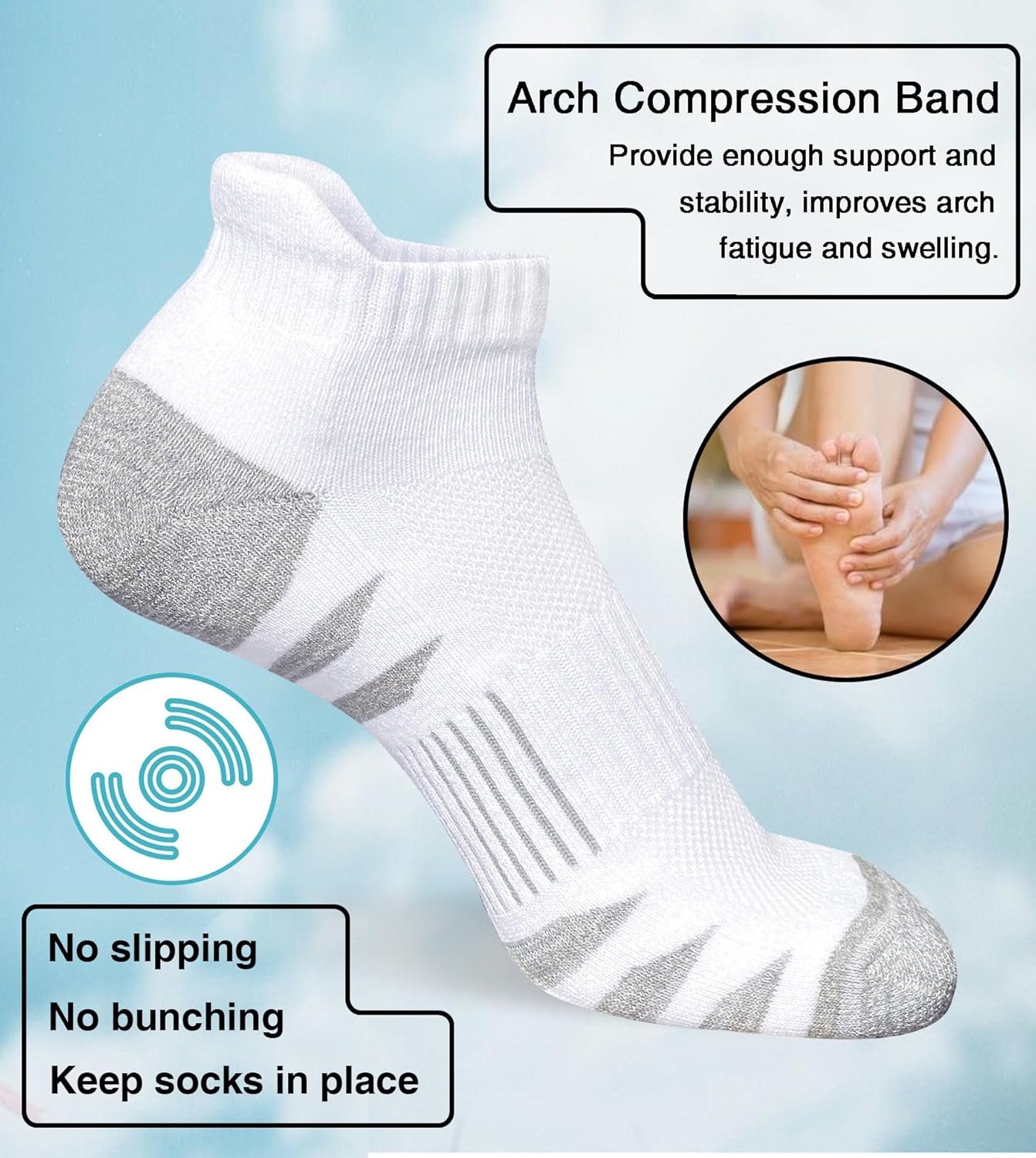 Men's Athletic Cushioned Cotton Socks Anti-blister Wicking Breathable Running Ankle Socks 5 Pairs - Image 6
