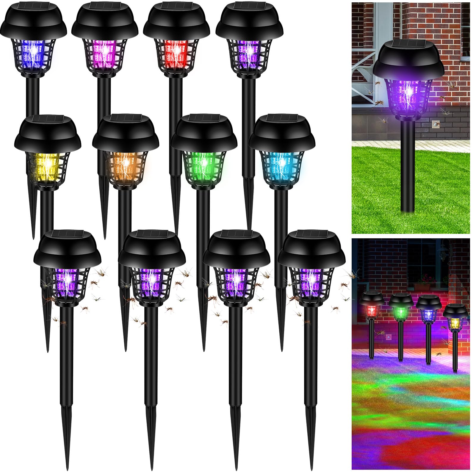 Qualirey 12 Stück Solar Insektenvernichter Wasserdicht Outdoor Moskito Zapper Mückenvernichter und Beleuchtung Repellent Lampe für Innen Außen Garten Terrasse