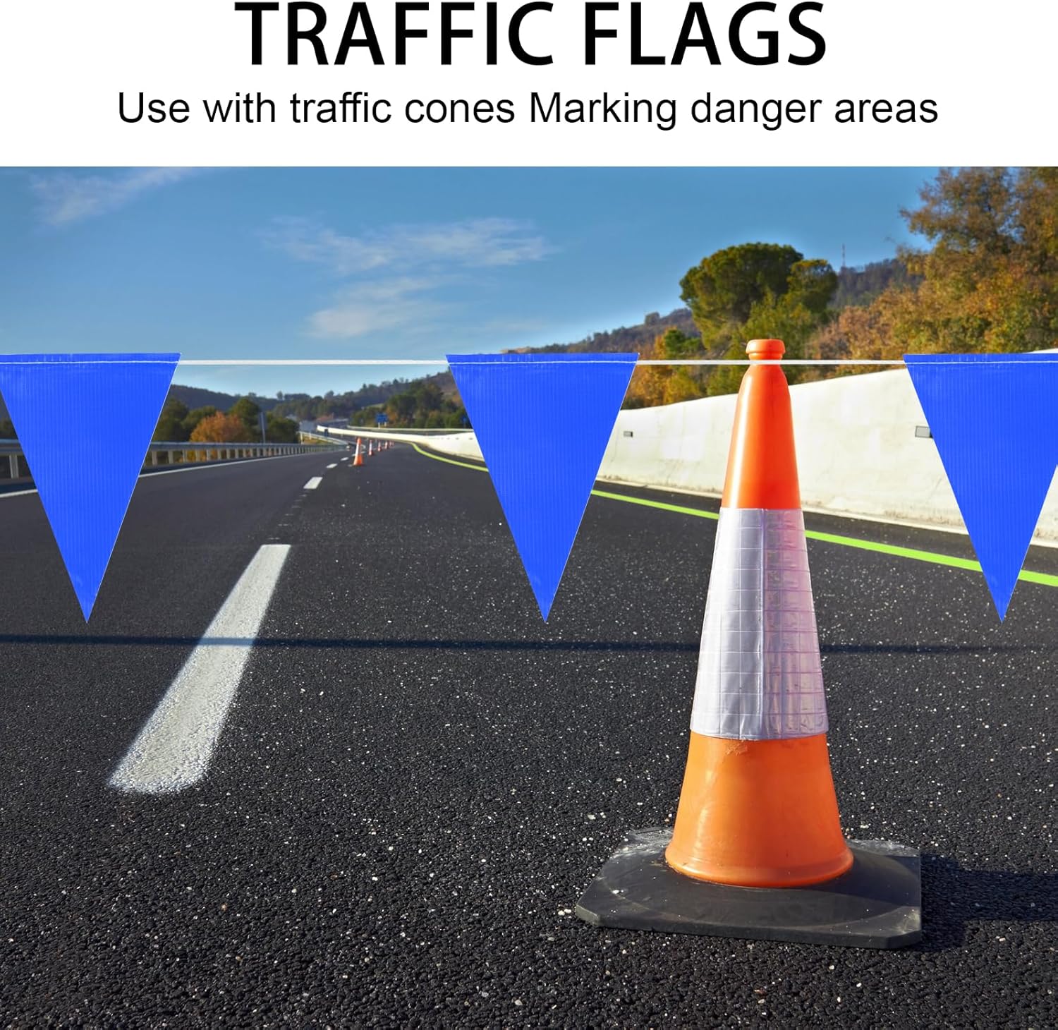 Pennant Safety Flags, Flagging Banner Warning Flag, Marking Flags on String for Parking Lot Events, Traffic Barrier Line, Yard Roof Perimeter, Boundary Construction Workplace 100ft 7x10inch - Image 5