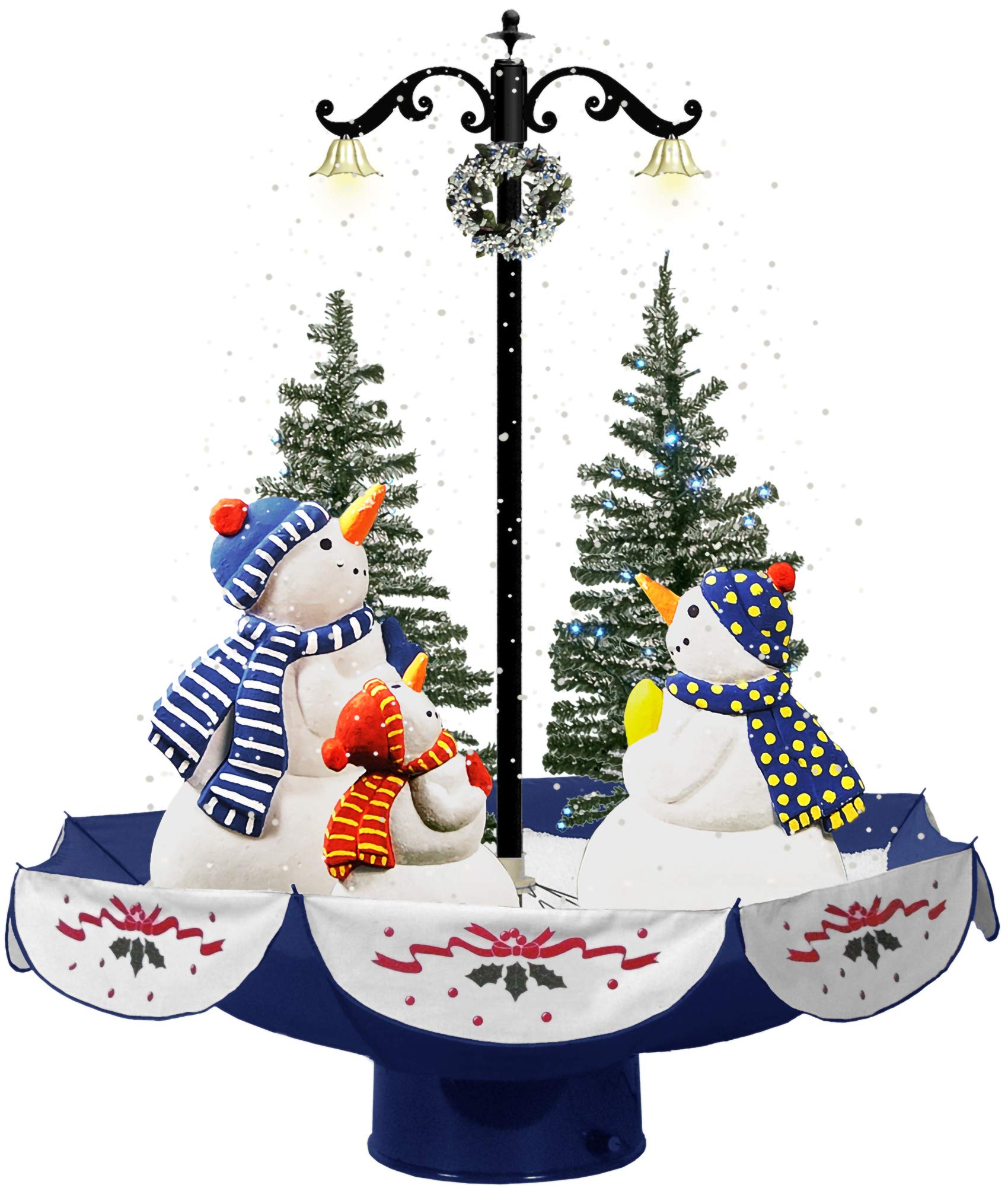 Fraser Hill Farm29"" Musical Tree with Red Base and Snow Function, Snow Family with Blue Umbrella Base (FSSM029A-BLU2)