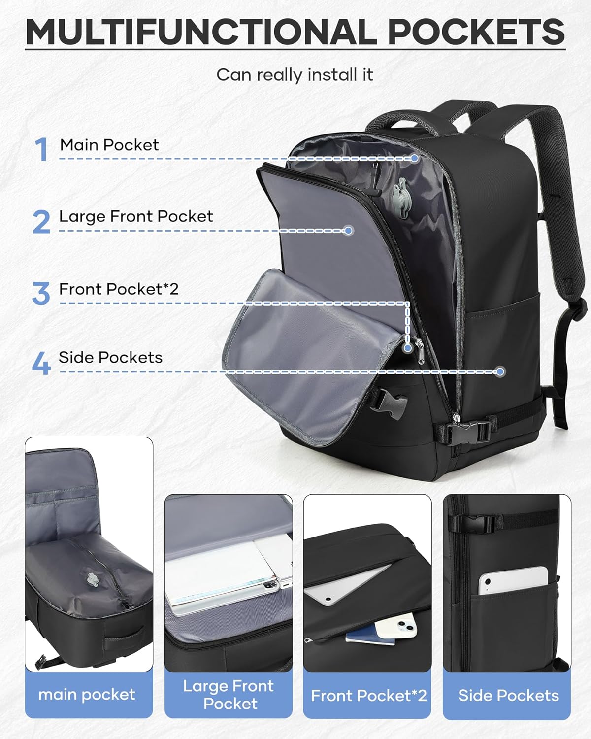 Vacuum Seal Backpack Travel With Pump,Large Carry On Vacpack Backpacks For Women Men,Mochila De Viaje Compresion Al Vacio,Personal Item Travel Backpack With Vacuum System,Black - Image 7