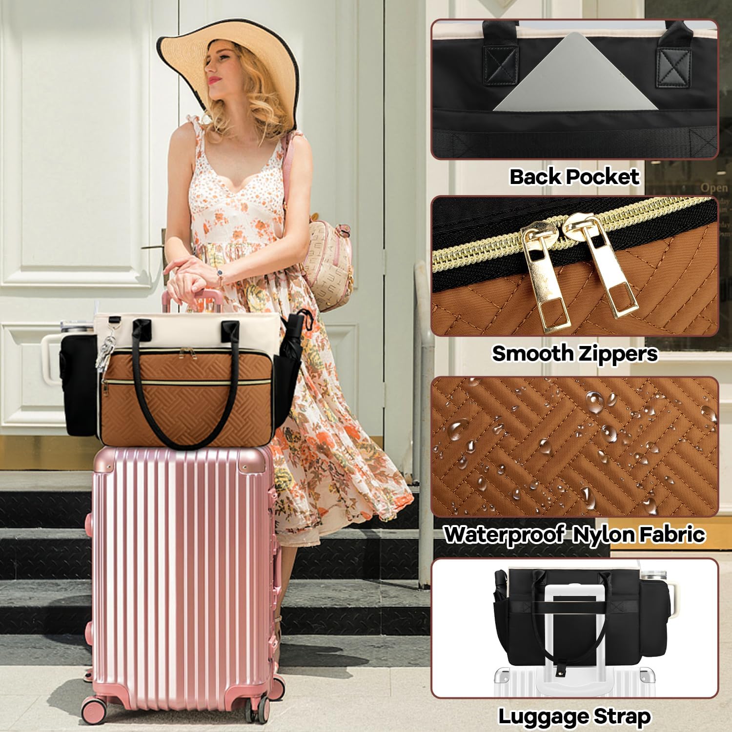 Teacher Tote Bag for Women with Large Cup Holder& 15.6 Inch Laptop Compartment, Utility Work Tote Bag with Internal Insulated Pocket for Office Supplies Teacher Essentials Business Travel