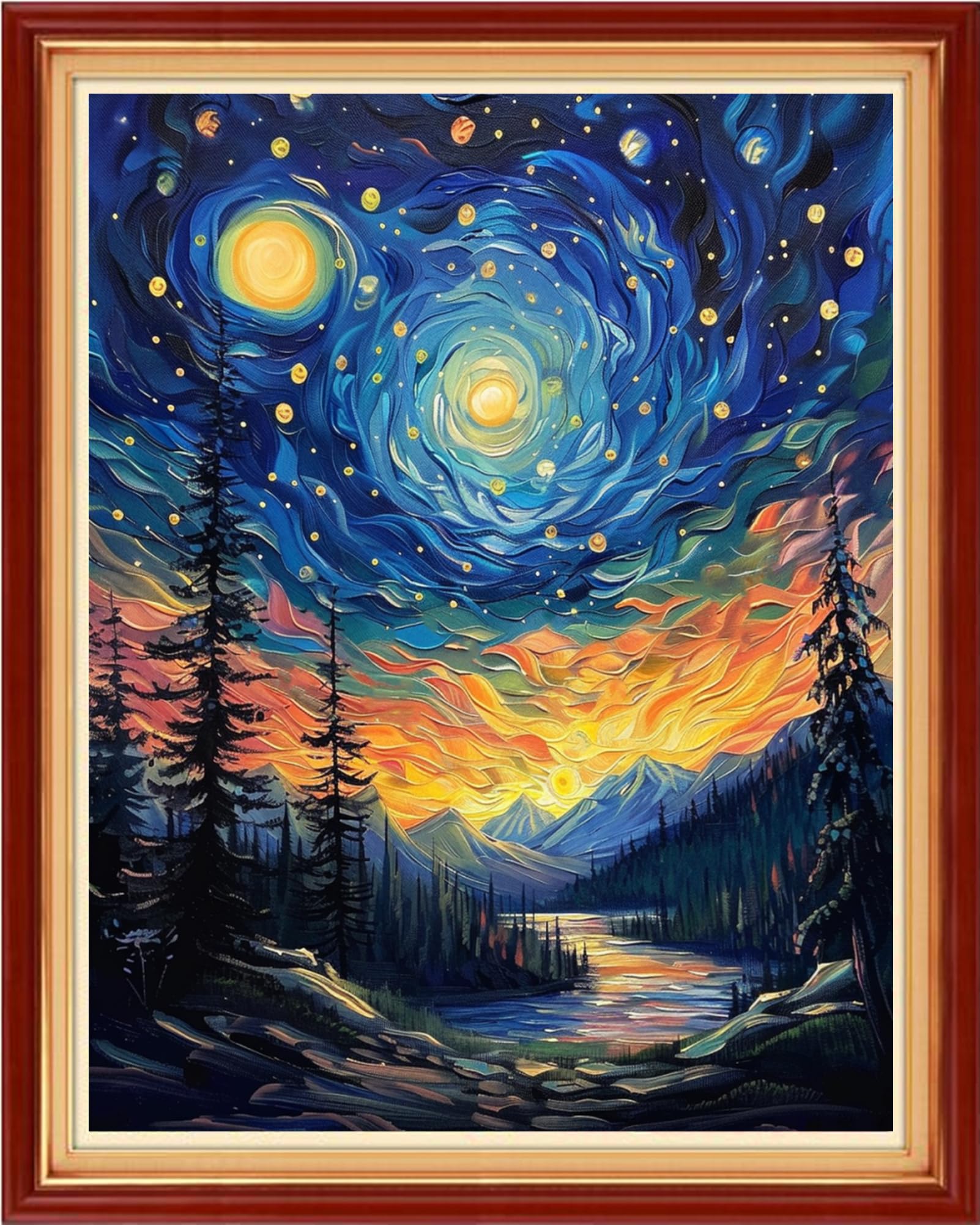 Artvxeay Stamped Cross Stitch Kits - Embroidery Kits for Beginners Cross Stitch Kits for Adults 11 CT Printed Patterns Needlepoint Kits - Forest Van Gogh Starry Sky 16x20 inch
