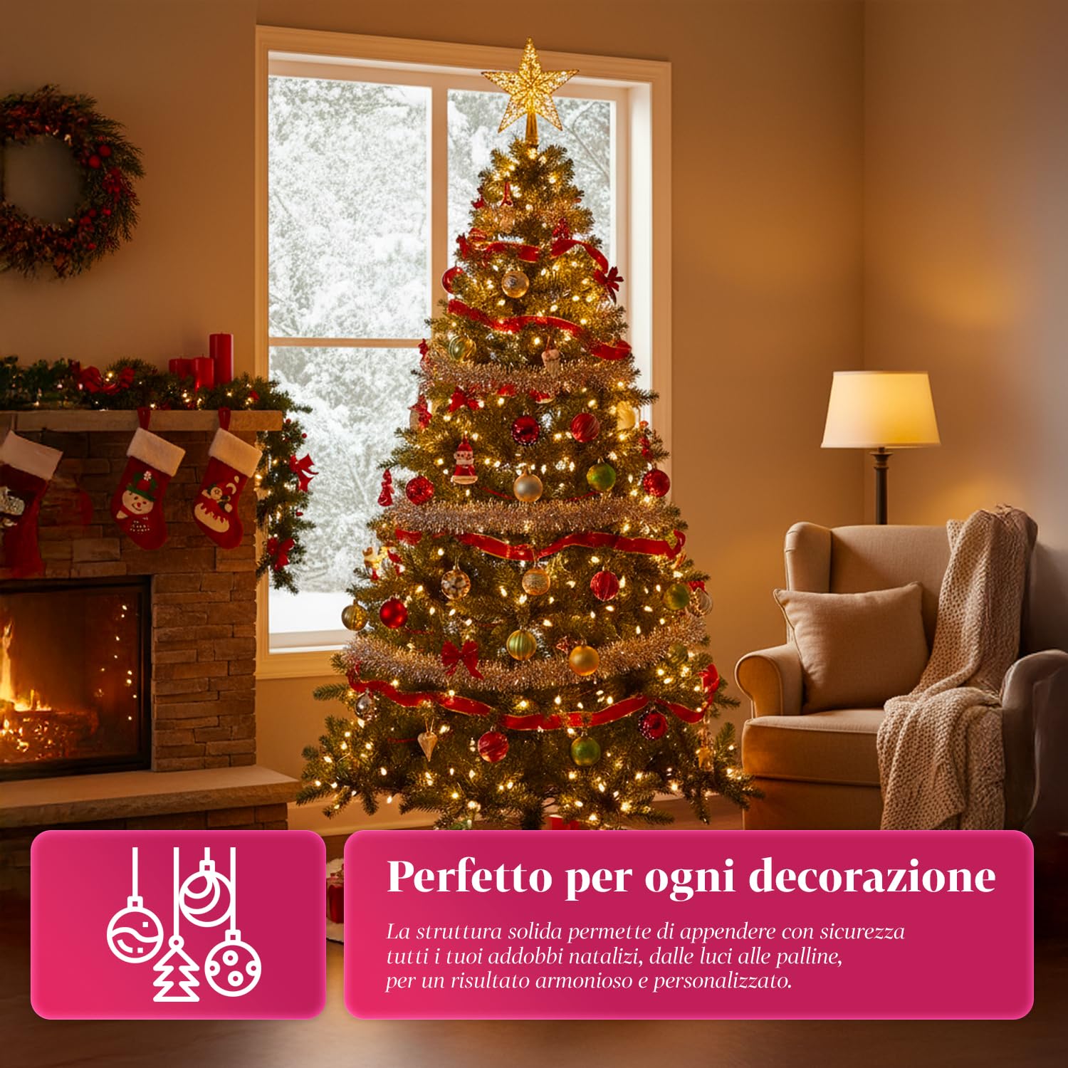 Wintem - Arbre Traditionnel Vert de Noël 210 cm avec 631 Branches denses en PVC écologique et Base en métal, Facile à Assembler et à réutiliser, Parfait comme Arbre de Noël Fin pour l'intérieur