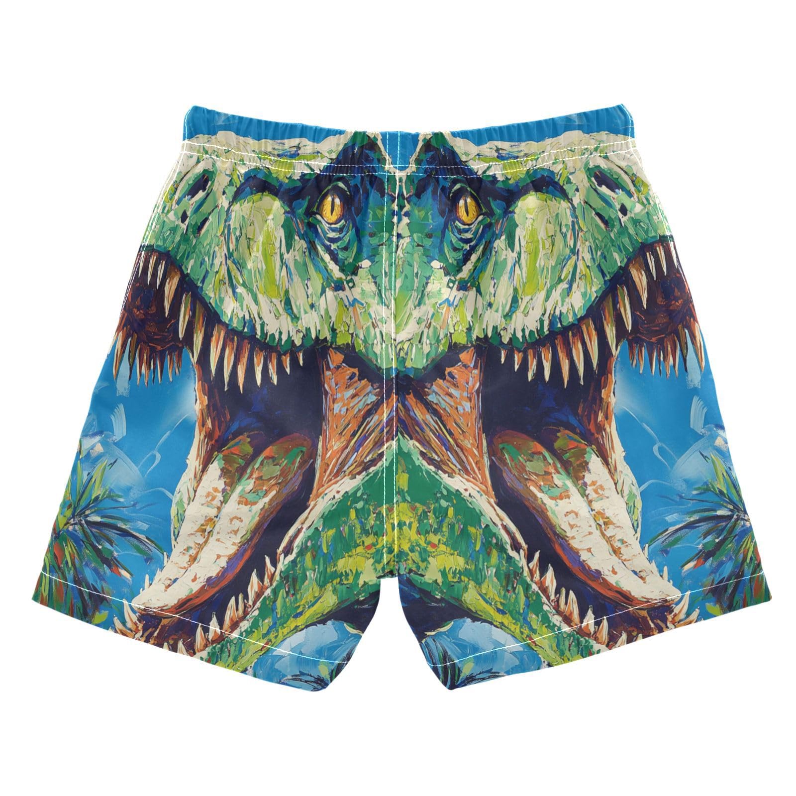 Jucciaco Boys Beach Board Shorts T-rex Cool Dinosaur Quick Dry Swim Trunk Swimwear for Kids