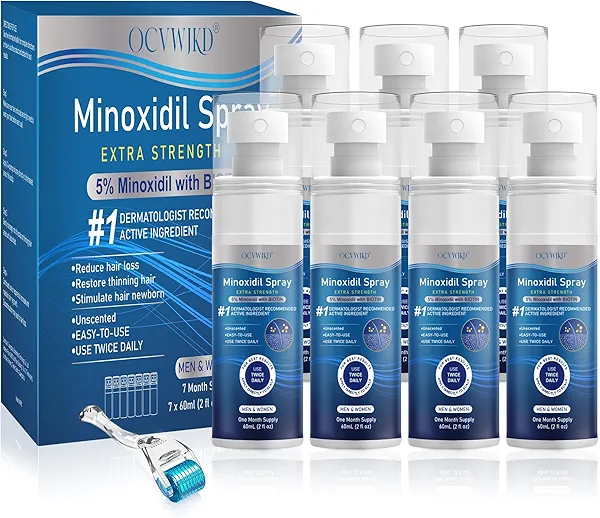 5% Minoxidil for Men and Women, Regrowth Serum, Extra Strength Spray for Hair Loss, Minoxidil 5 Percent, Thicker Healthier Hair, Beard Growth Kit, Topical Treatment, 60ml x 7 Bottles(Extra Strength)