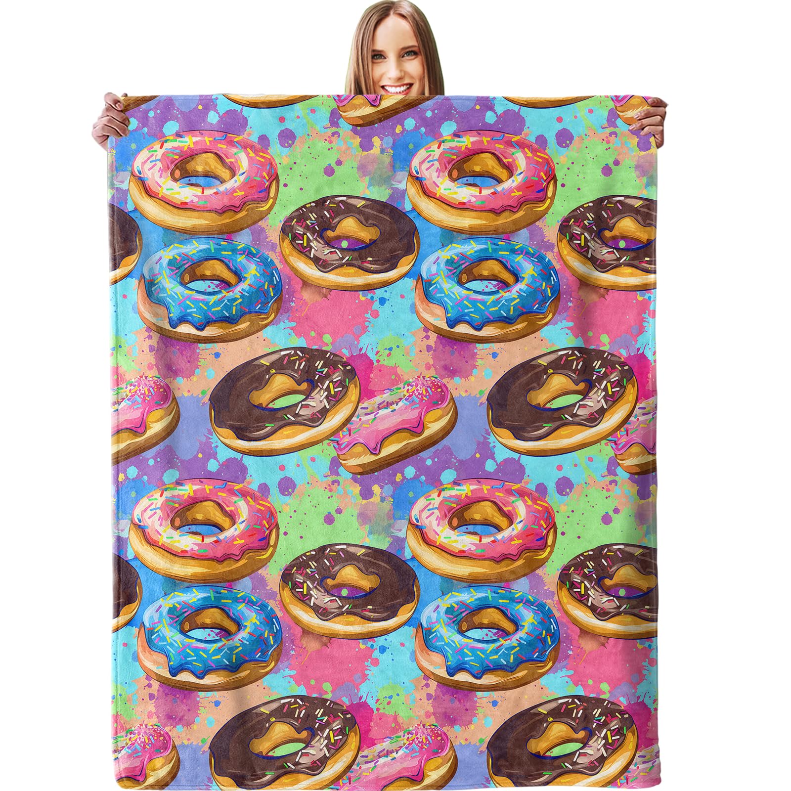 Couvertures lit chaude plaid polaire donuts colorés grand format flanelle