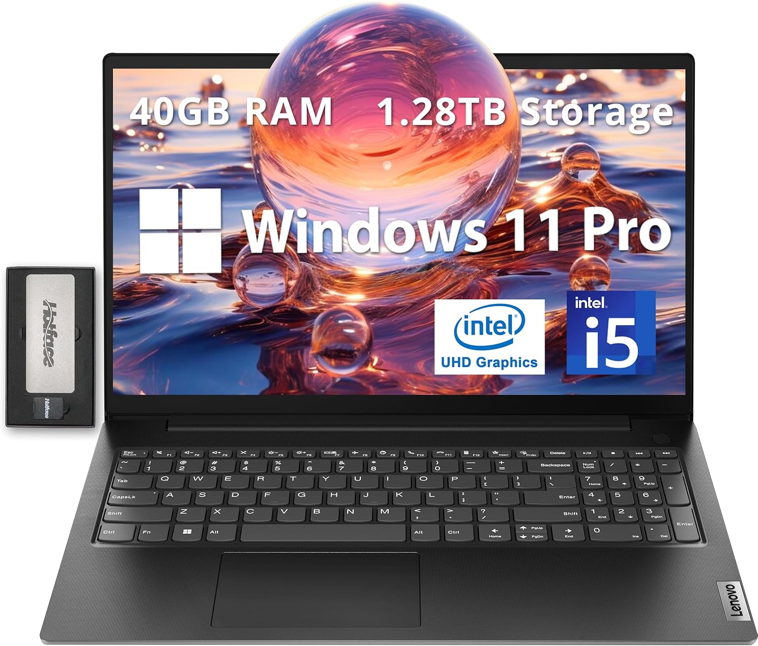 Lenovo V15 Gen 4 15.6" FHD Business Laptop, Intel i5-13420H, 40GB RAM, 1.28TB Storage (1TB SSD+288GB Docking Station Set), Intel UHD Graphics, Webcam, Num Pad, Wi-Fi 5, Bluetooth, Win 11 Pro, Black