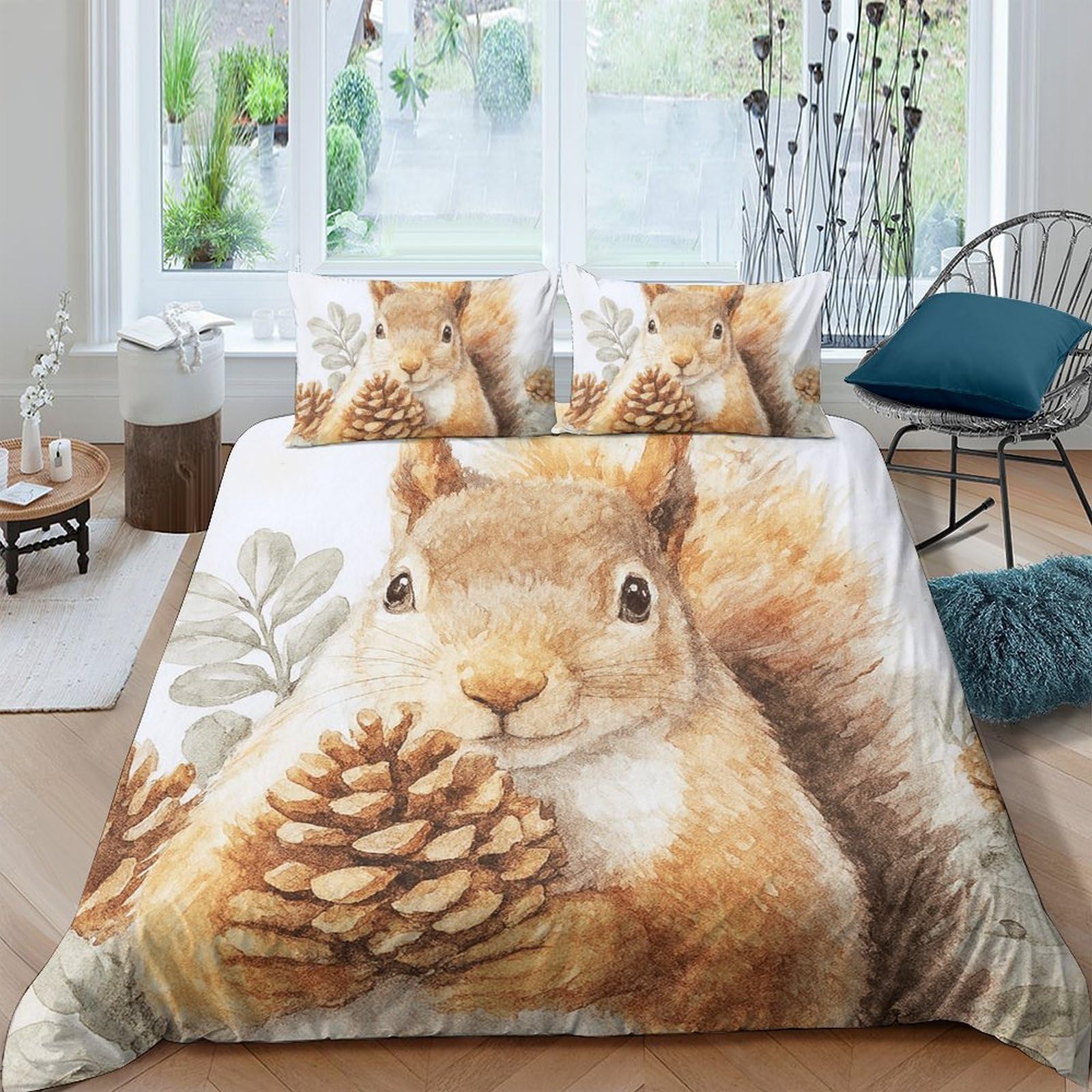 Ctjqhvkz Style-8 3D Printed Squirrel Pinecone Fitted Sheet Microfiber Soft Non-Slip Bed Cover For Bedroom Guestroom Decor Single（135X200cm）