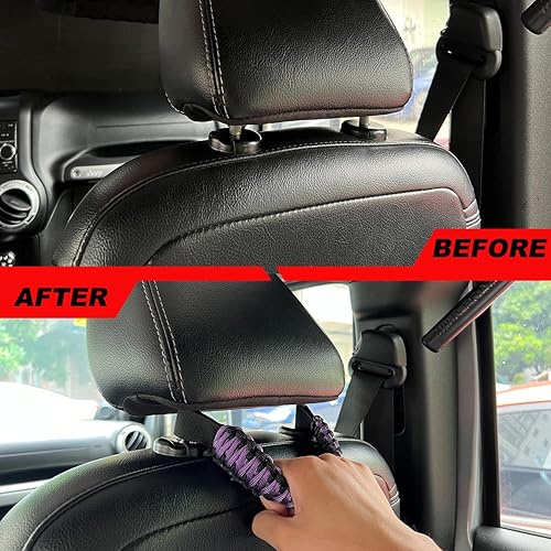 Miniatura 5 de Asas de agarre para reposacabezas (púrpura), asas de agarre para reposacabezas de paracaídas para Jeep Tacoma Bronco 4Runner, asas de agarre