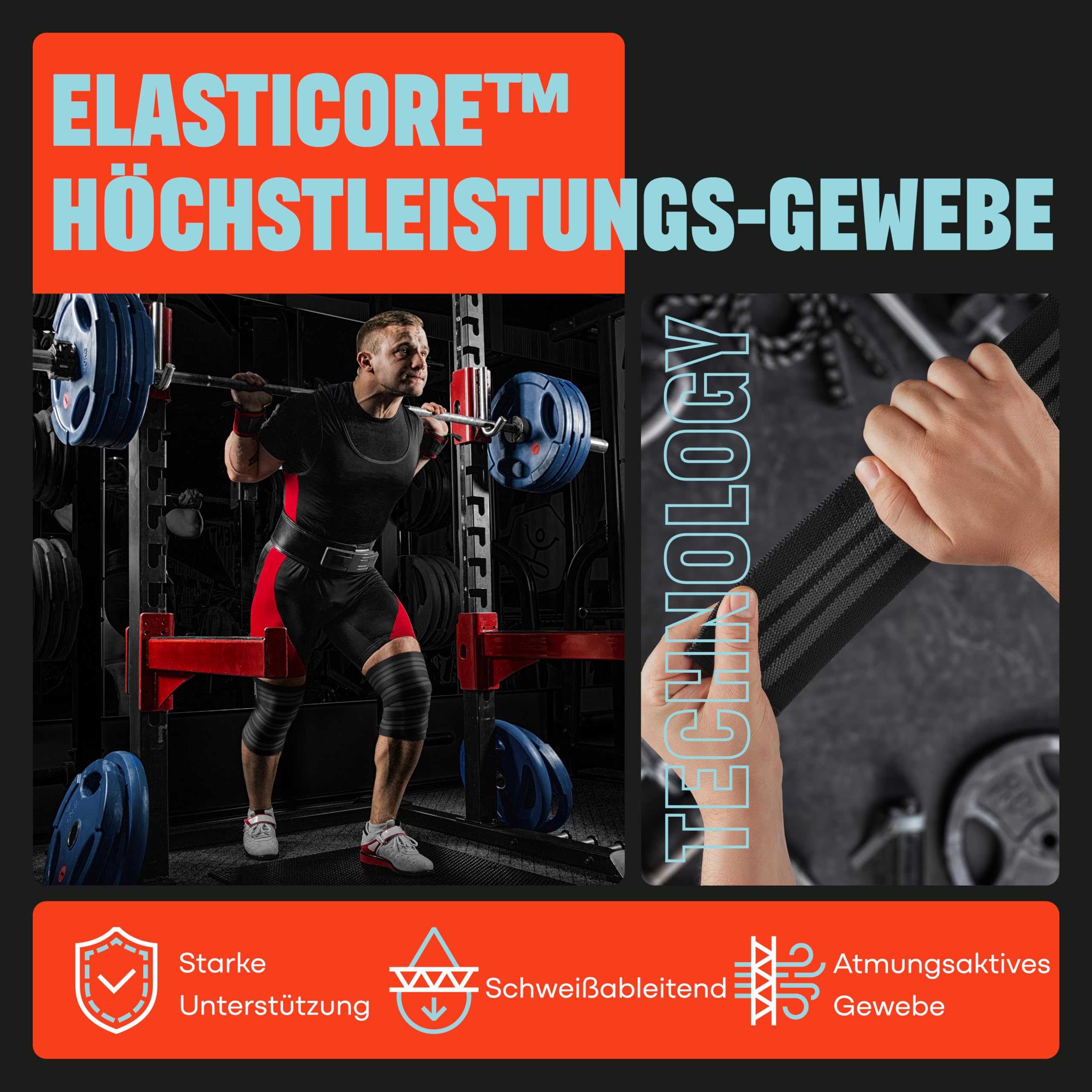 Mava Sports Kniebandage für Männer und Damen (Paar); Kniestütze für Cross Training, Gewichtheben, Powerlifting; 183 cm elastische Unterstützung