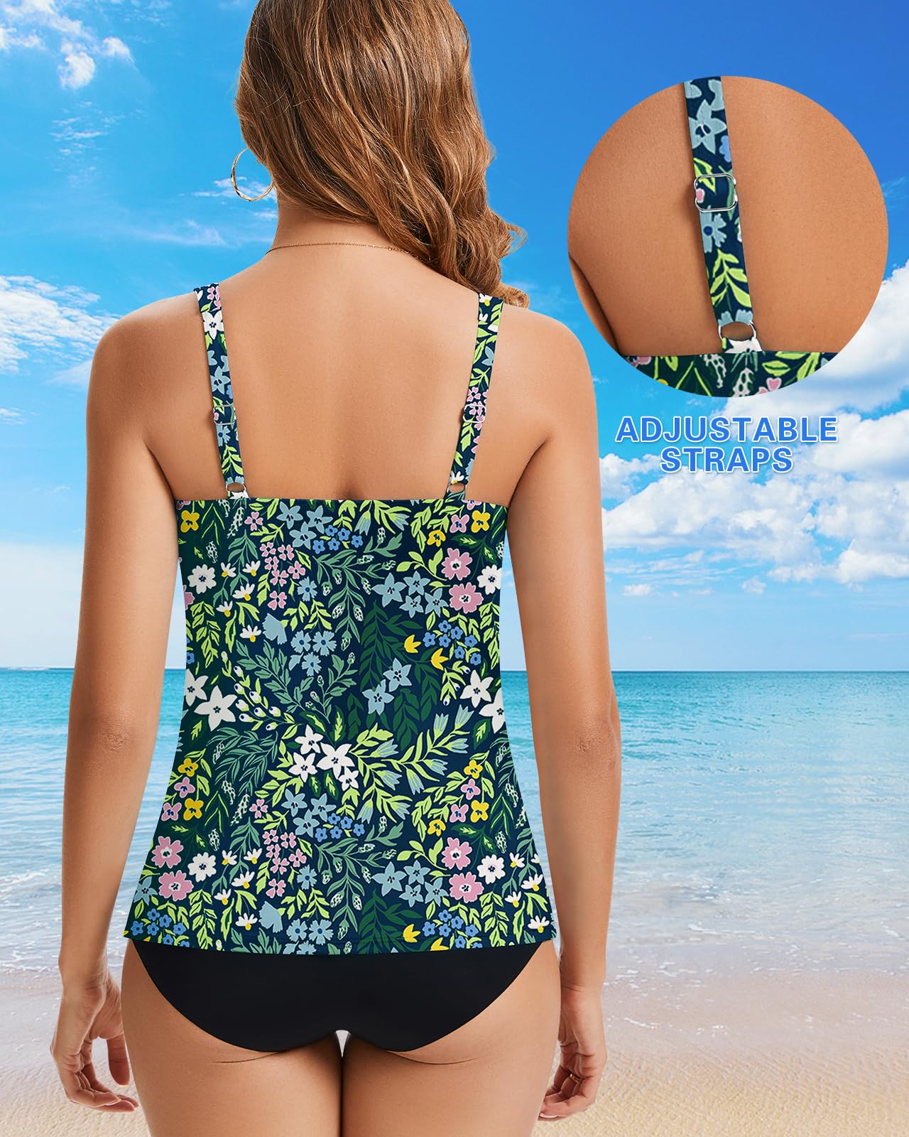 WOWENY Tankini Top da donna singolo, snellente, sexy, scollo a V, sportivo, con coppe ad asciugatura rapida