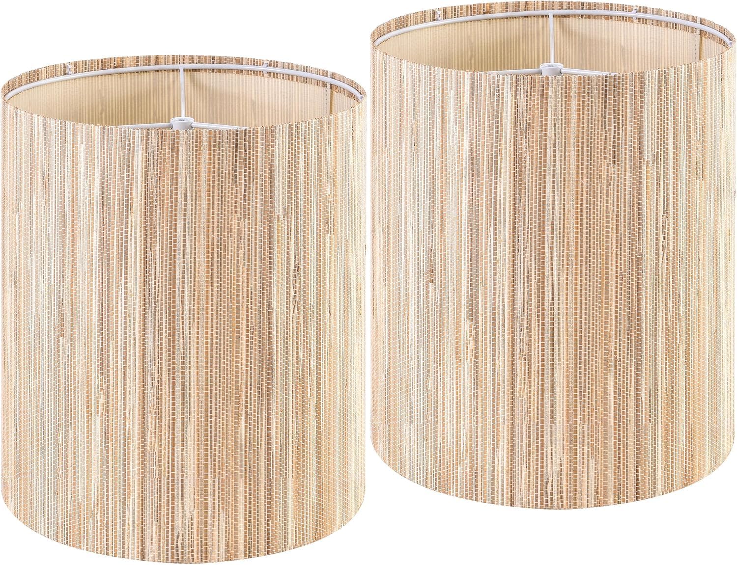 GOSO 9.8 Inch Tall Drum Boho Lamp Shades Set of 2 Small, 9.8" x9.8" x10.5" (Spider) Yellow Natural Straw Woven Lampshades for Table Lamps & Wall Lampshade Replacement Farmhouse Assembly Required